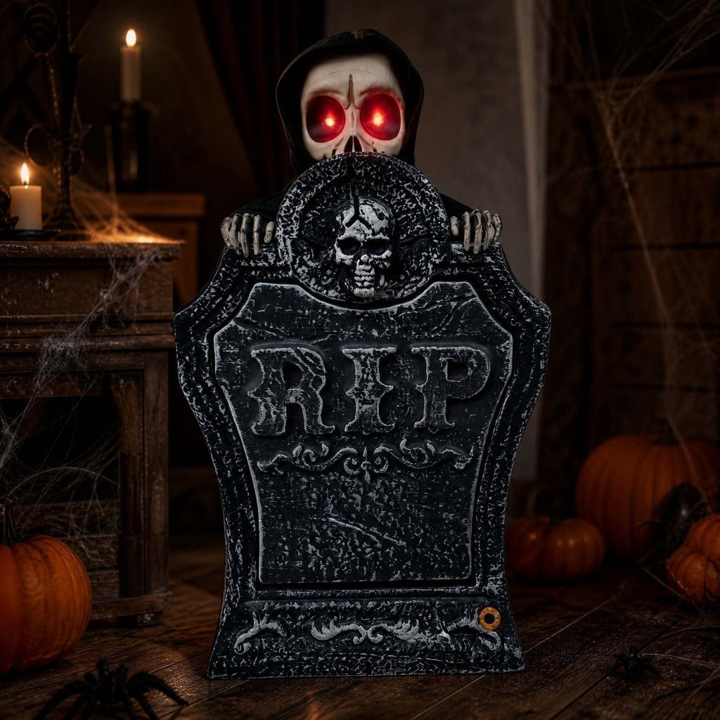 Orangide Halloween Decorations Animated Tombstone Decor With Light Gravestone With Activated Skeleton And Pumpkin For Yard Porch Outdoor Halloween Party