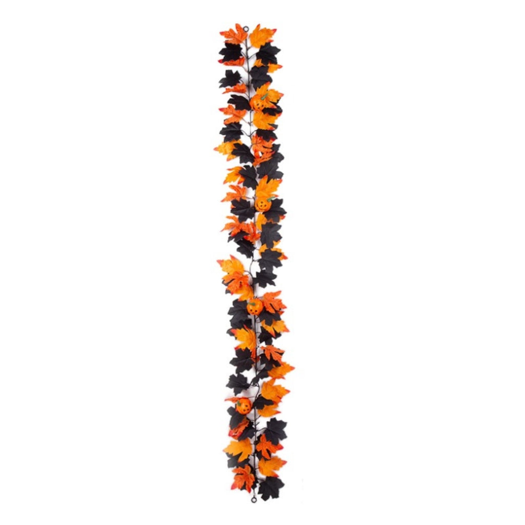 WKSCLPAI Halloween Maple Leaf Garland, Fall Vine Wreaths for Autumn Festivities Decor,Seasonal Garlands for Home,Halloween & Fall Decorations