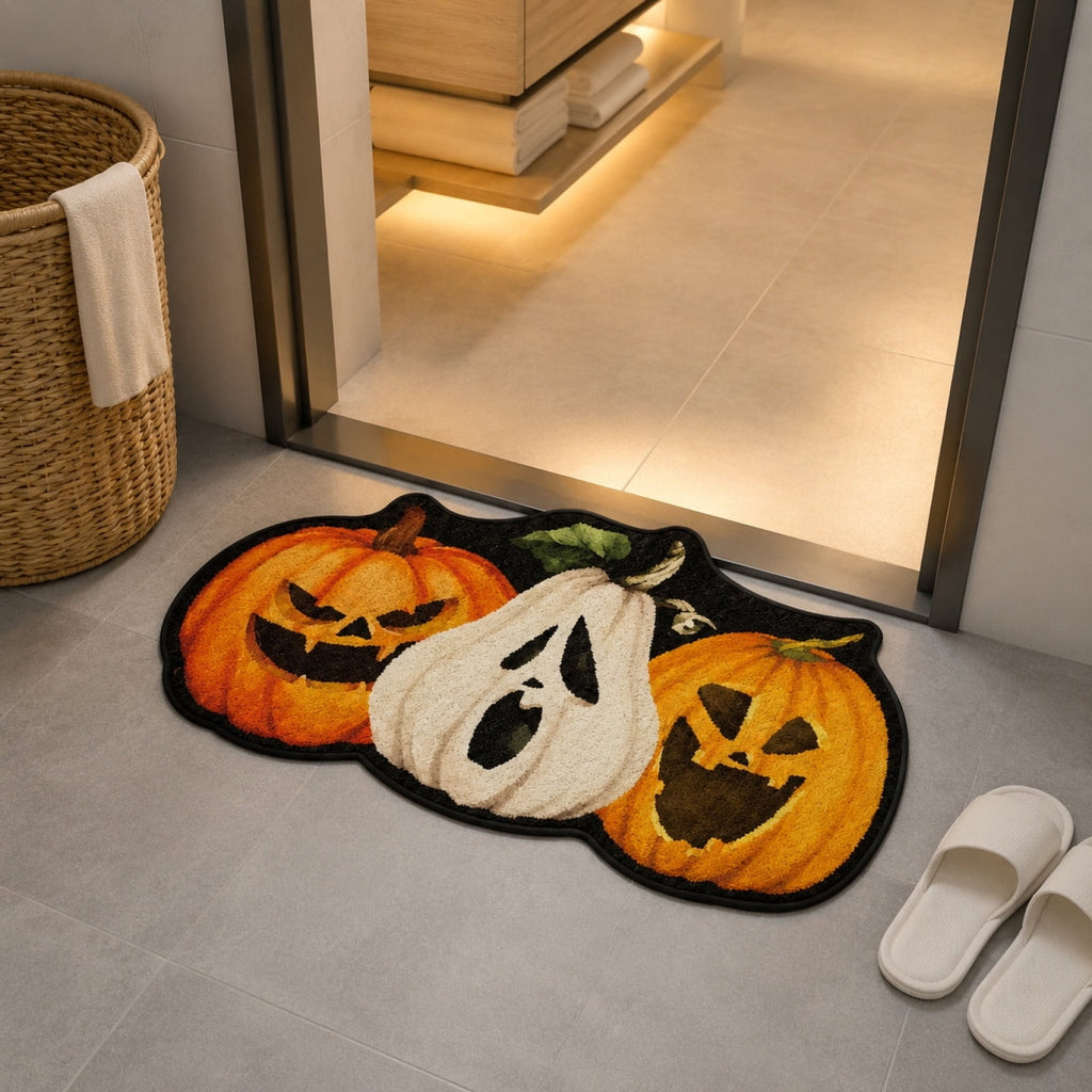BingTong Cartoon Ghost Themed Fall Welcome Mat,Variety Spooky Adorable Ghost Shape Entryway Rug,Weather Resistant Low Profile Door Mat for Home Apartment Cafe Halloween Decoration Ghost F