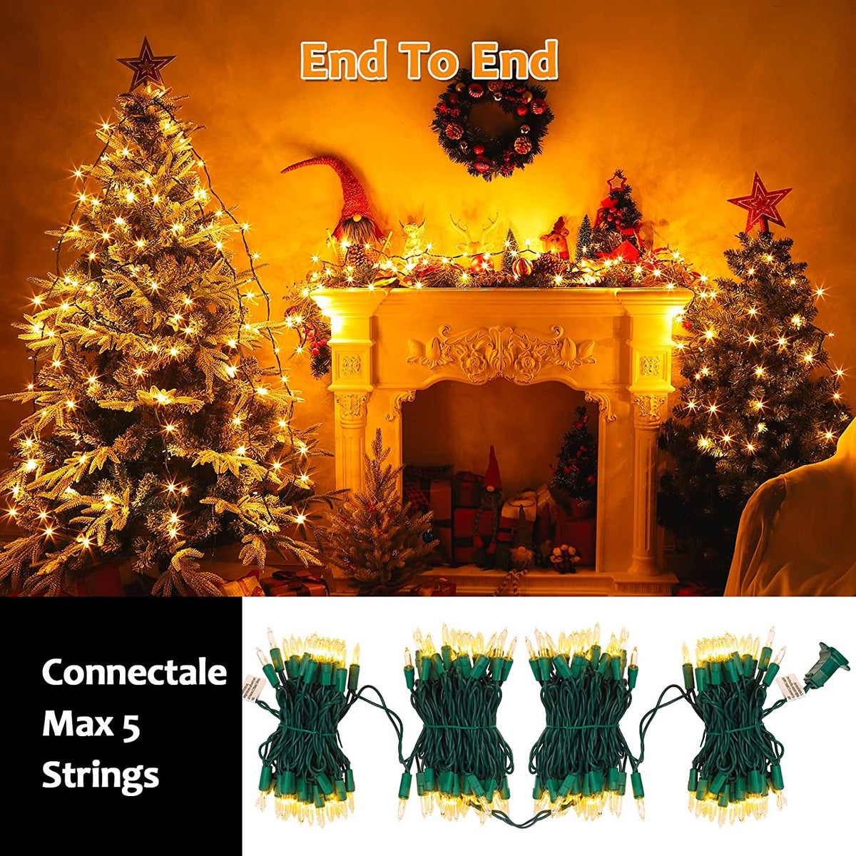 Lumiparty 106Ft Christmas String Lights with 400 Bulbs, 4 Sets of 100 Mini Lights 26.5 Feet Fairy Lights, Waterproof Connectable, Indoor Outdoor Holiday Christmas Decoration, Warm White