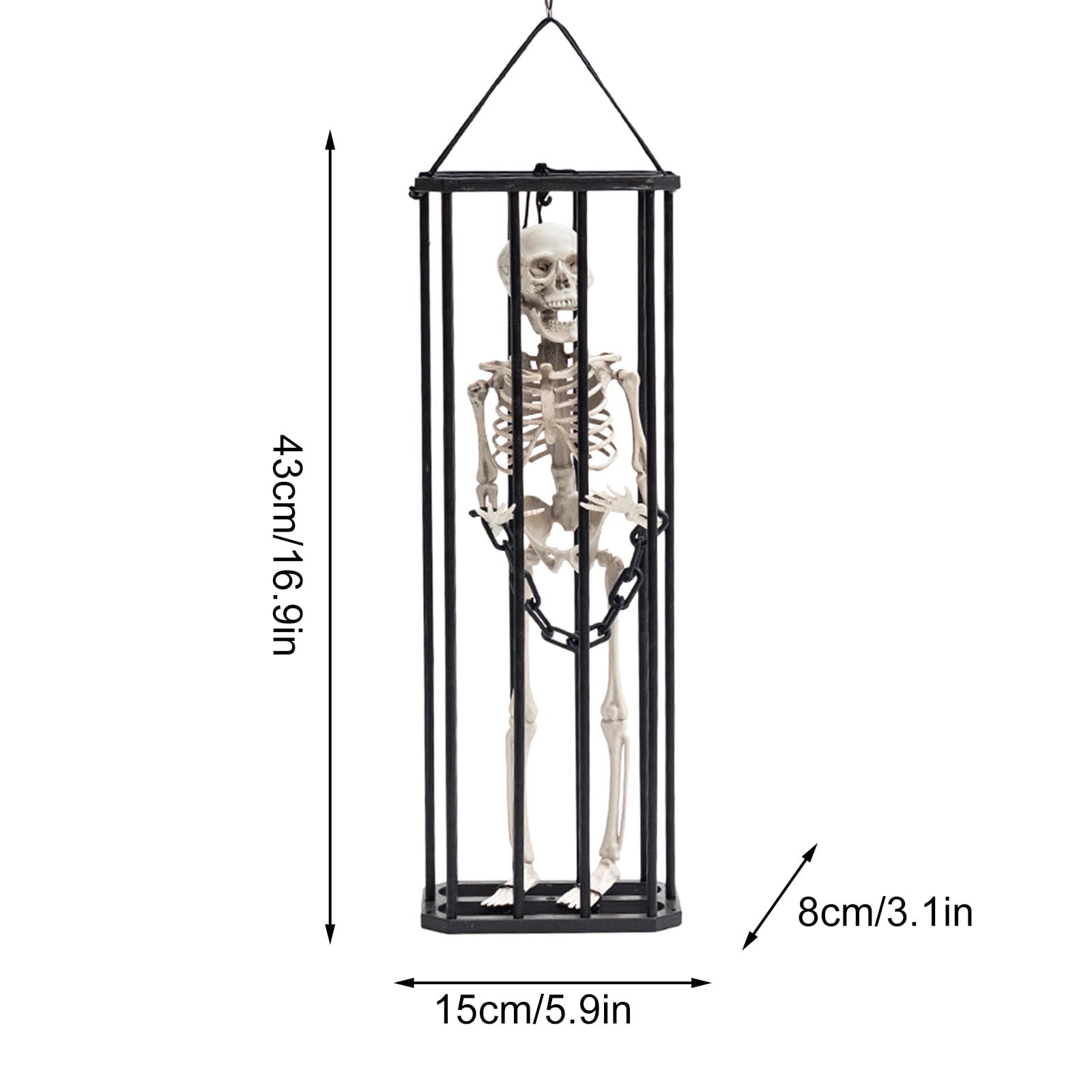 Konghyp Halloween Hanging Decoration Cage Ghost, Motion Activated Skeleton Prisoner, Creepy Party Prop for Haunted House, Animated Scare Device, Unique Halloween Decor
