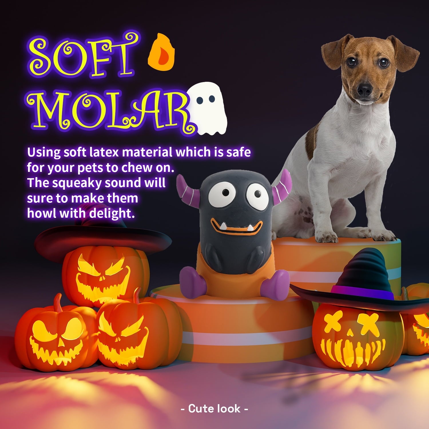 All For Paws Halloween 4-Pack Dog Toy Set - Gift Box Includes Dog Lick Mat, Puppy Squeaky Firehose Toy, Latex Dog Chew Toy & Dog Treat Dispenser