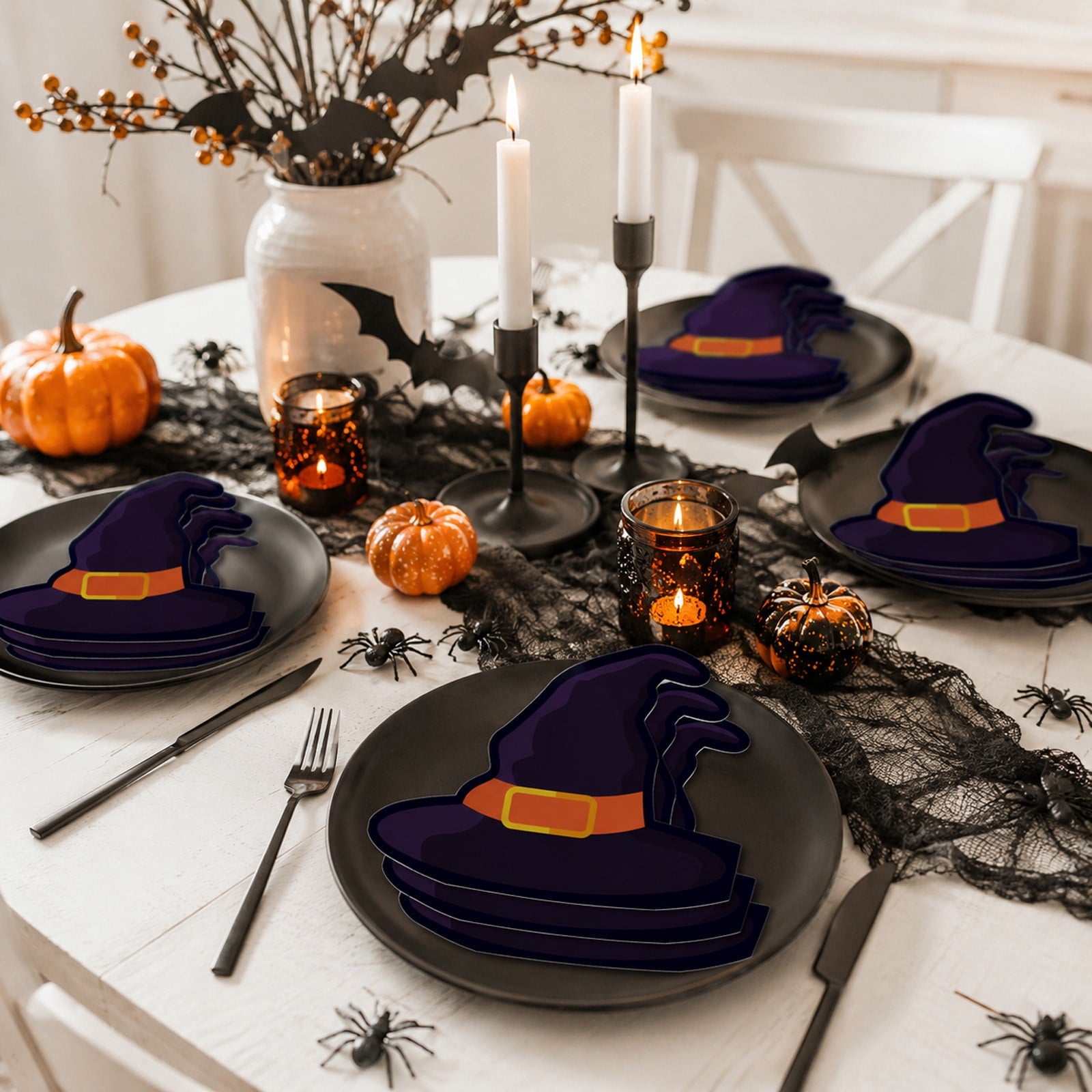 JHyouerji 20 Pack Halloween Pumpkin Disposable Paper Napkins Purple Absorbent Cocktail Dessert Napkin Holiday Party Table Disposable Decor Thanksgiving Party Supplies
