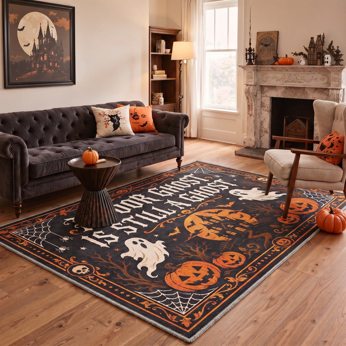 GENIMO 2'x7' Halloween Runner Rug, Washable Non Slip Soft Whimsical Skeleton Indoor Outdoor Hallway Runner for Porch Patio Kitchen Entryway, Charcoal Black