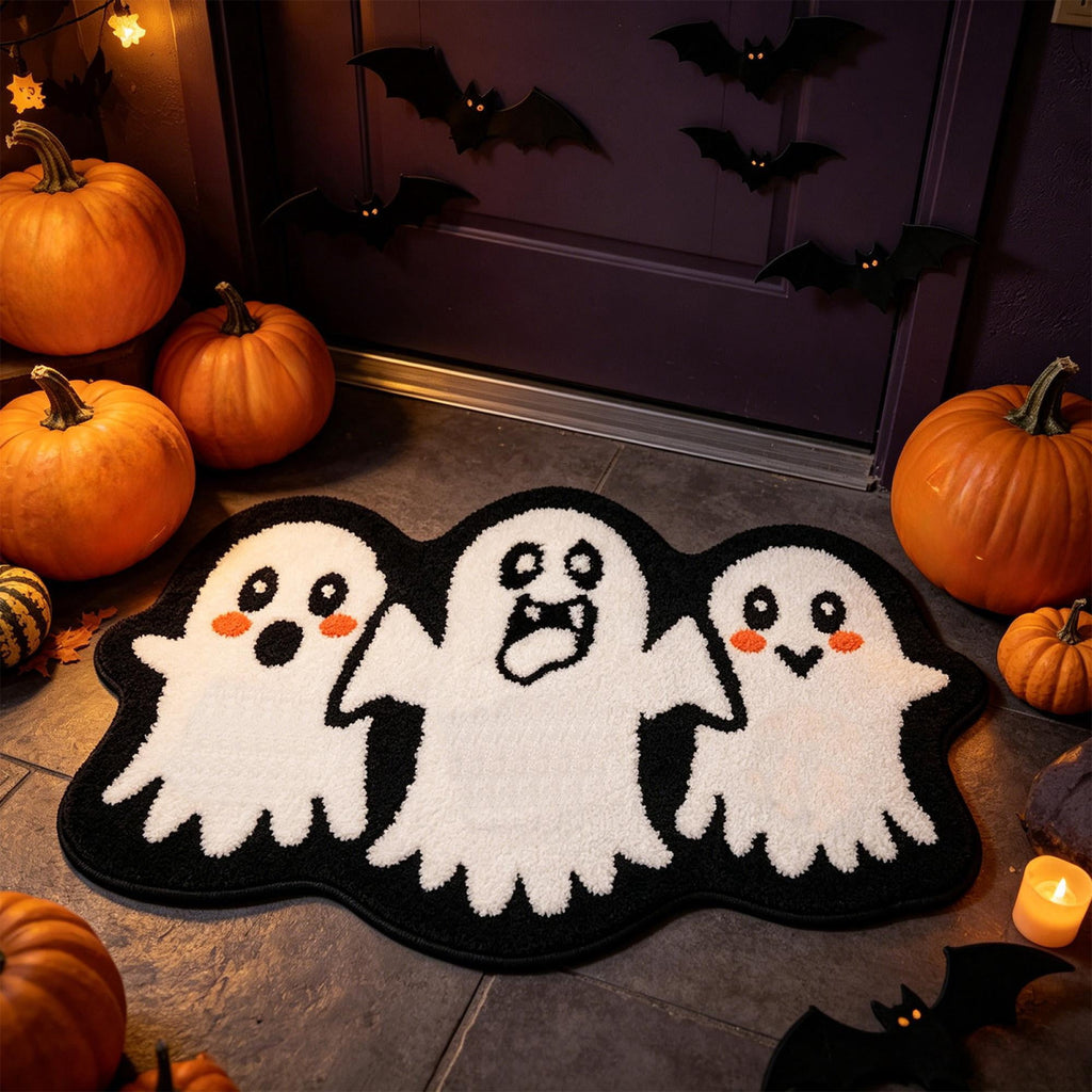 Halloween Wreath Shaped Rugs, Soft Indoor Mat for Entryway, Kitchen, Halloween Party, Pumpkin Witch Spooky Home Decor, 23.62x15.75 Inches