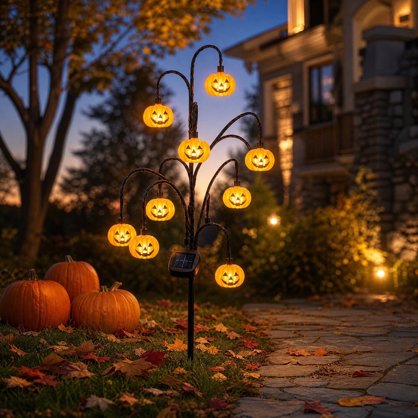 Halloween Solar Tree Stump Light, Cute Glowing Pumpkin Outdoor Decor, Twinkling Pathway Light, Magical Vintage Lantern, Rustic Fall Porch Decoration