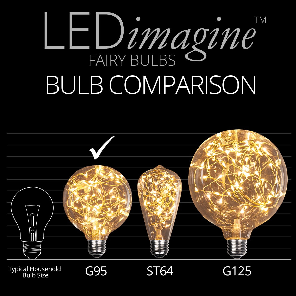 LEDimagine G80 Fairy Light Bulb, 50 Multicolor Color Changing LED Diodes Inside, Clear Glass Finish, E26 Base