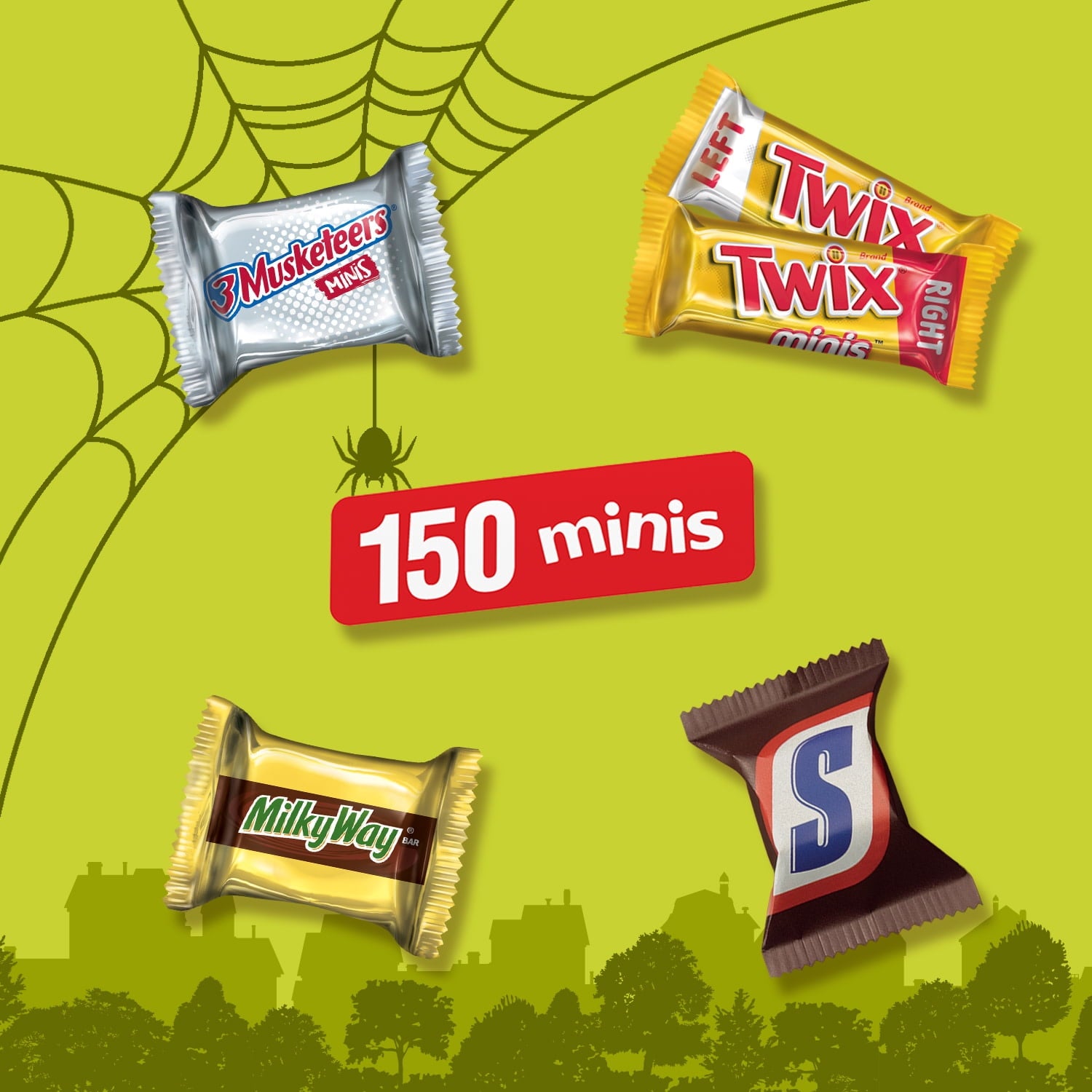 Snickers, Twix, Milky Way & 3 Musketeers Minis Halloween Candy Assortment - 150 Ct Bulk Bag