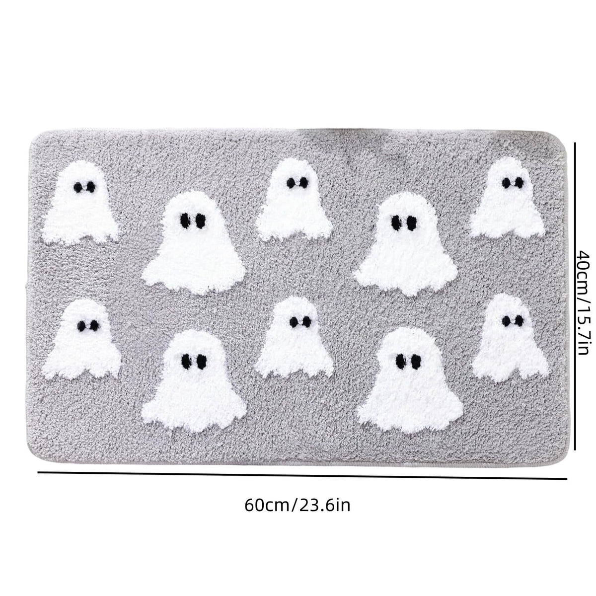 Halloween Doormat Ghost Bath Mat 23.6x15.7in Secure-Grip Absorbent Soft Faux Fur Rug for Bathroom Bedroom Living Room Decor by OVFUIZ