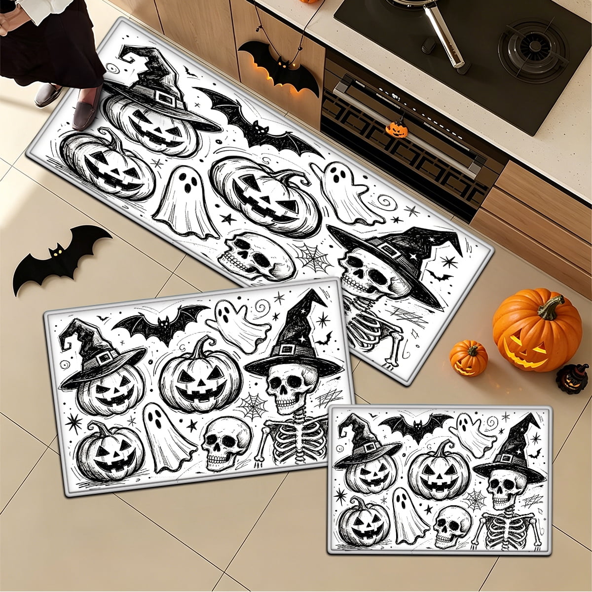 YIMEIS Halloween Pumpkin Lanterns 1Pc Flannel Mat and Kitchen Rugs,Soft Non-slip,Perfect for Home Bathroom