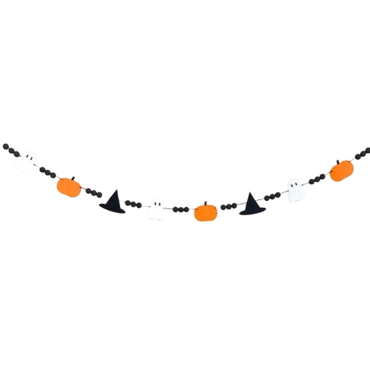 Halloween Decorations Cute Spooky Felt Garland, Black Bead Chain Pumpkin Witch Hat Ghost Banner for Home Indoor Holiday Decor