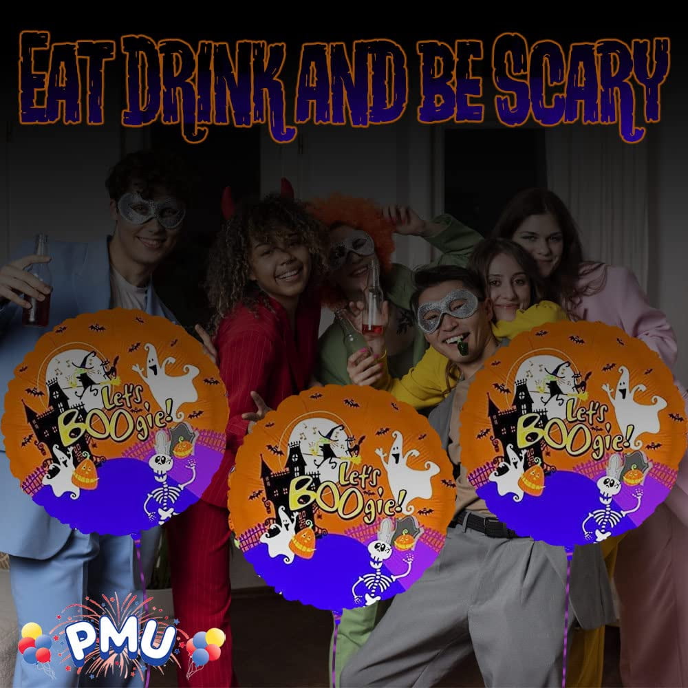 PMU Halloween Party Decoration "Happy Halloween" Jack Faces Aglow 18 Inch Mylar-Foil Balloon (1pkg) Pkg/1
