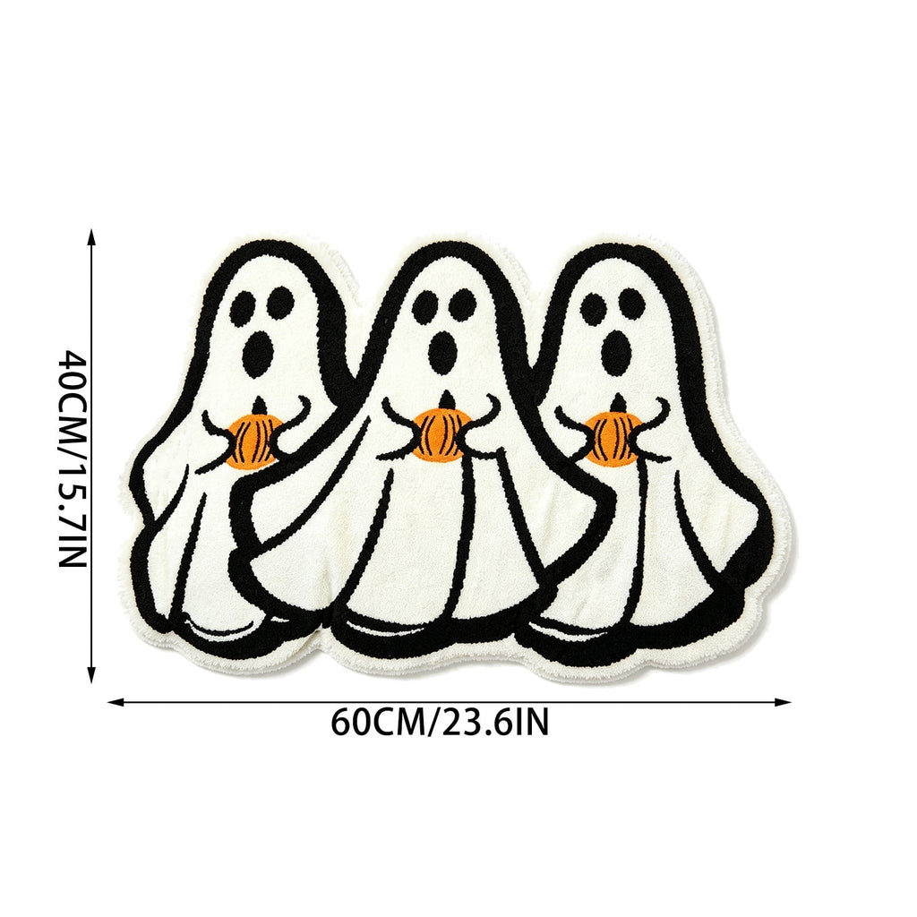 Halloween Doormat Ghost Bath Mat 23.6x15.7in Secure-Grip Absorbent Soft Faux Fur Rug for Bathroom Bedroom Living Room Decor by OVFUIZ