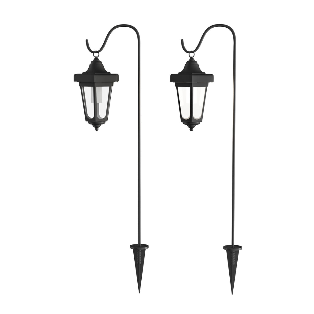 Pure Garden Set of 2 Waterproof LED Solar Lanterns with Shepherd Hooks