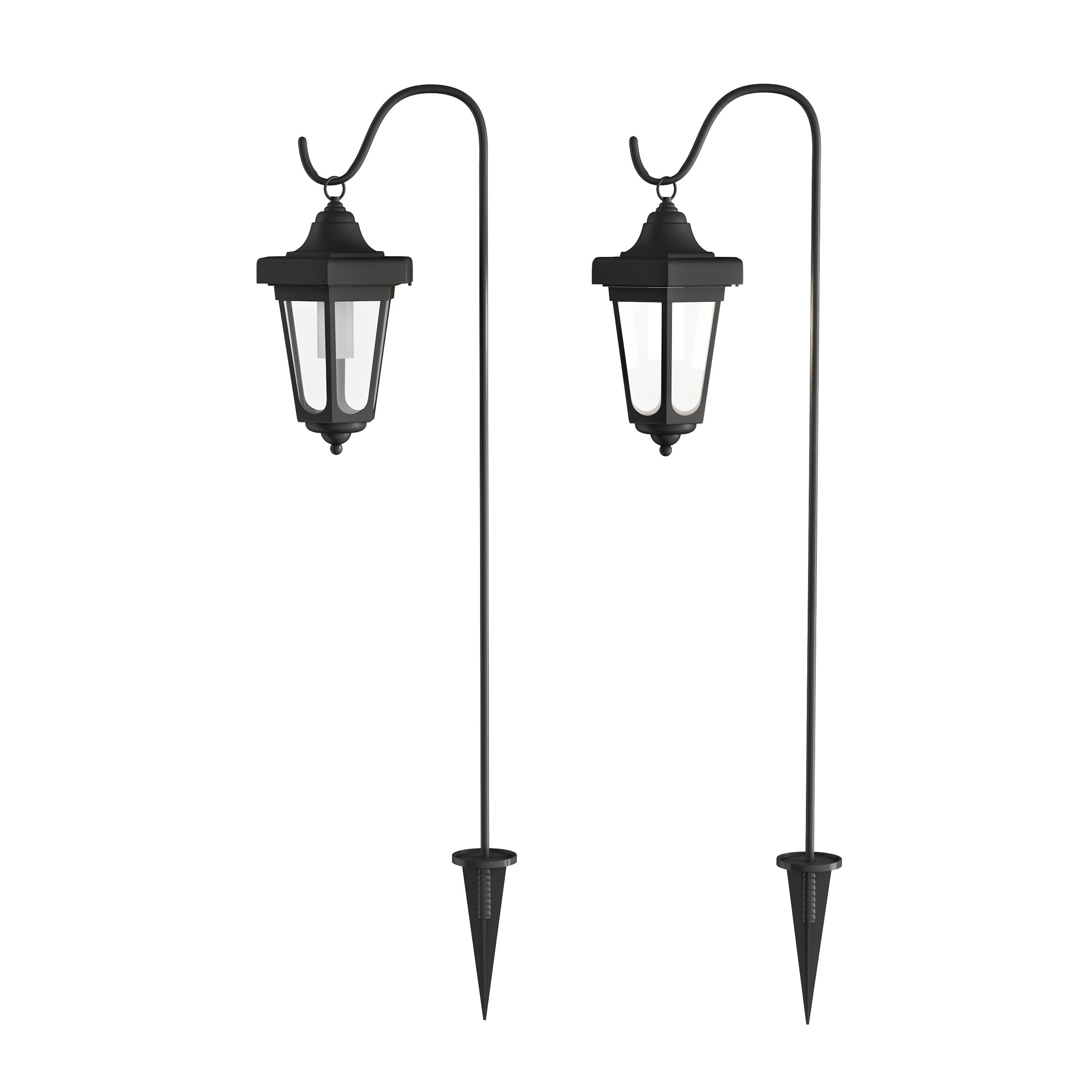 Pure Garden Set of 2 Waterproof LED Solar Lanterns with Shepherd Hooks