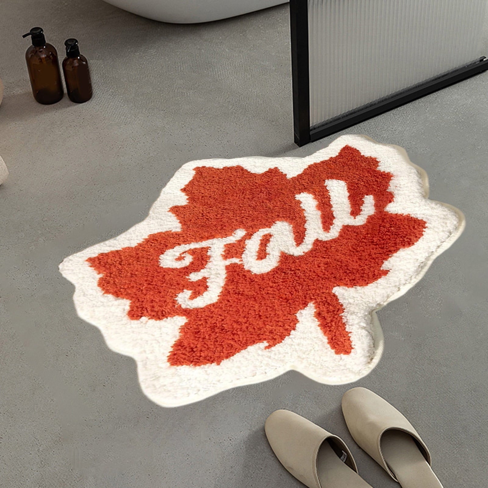 Fall Area Rug Maple Leaf Pumpkin Imitation Wool Mat 27.56x27.56in Polyester Skidproof & Soft for Living Room Bedroom Entryway Fall Doormat by MPOISVA