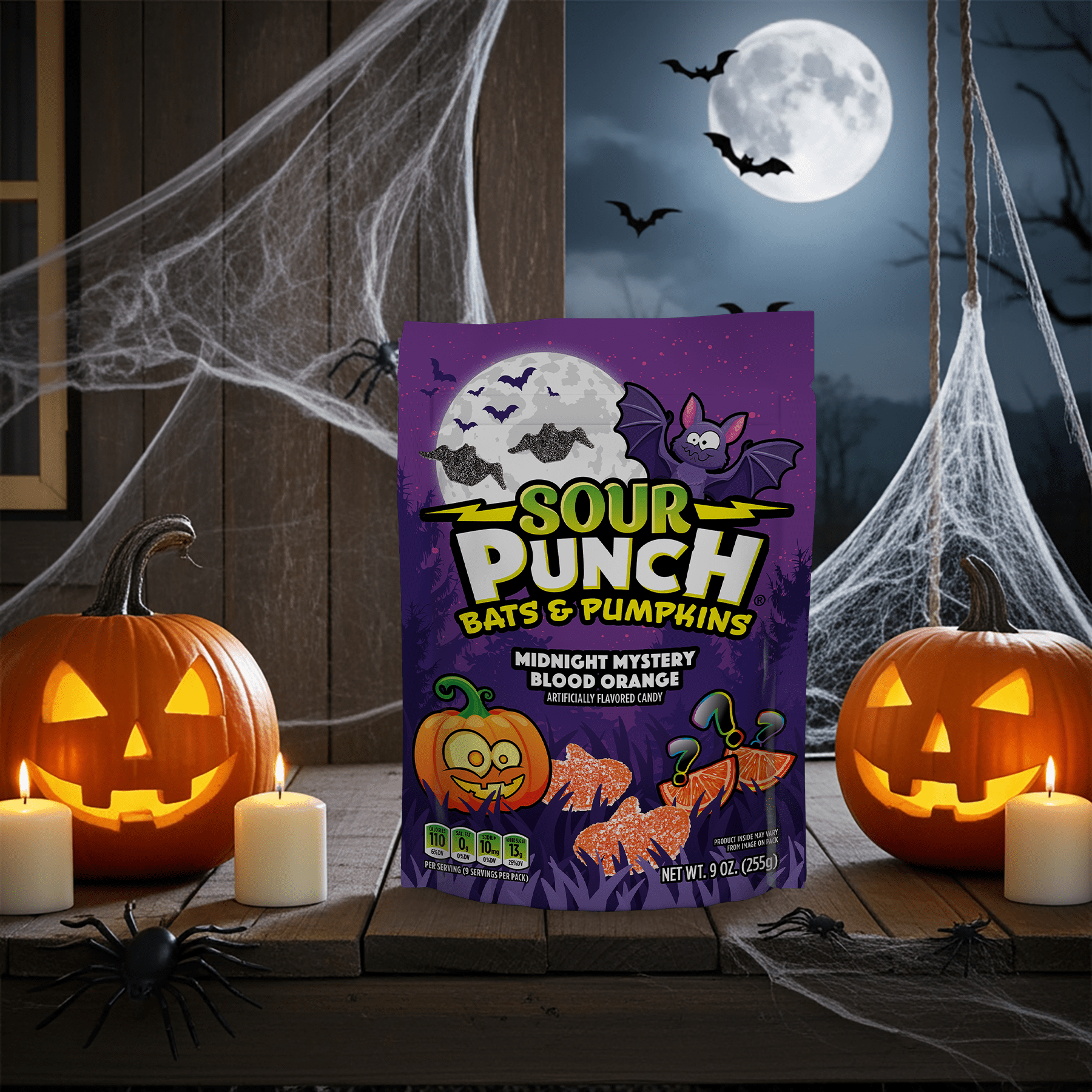 Sour Punch Bats and Pumpkins Halloween Candy 9oz Bag