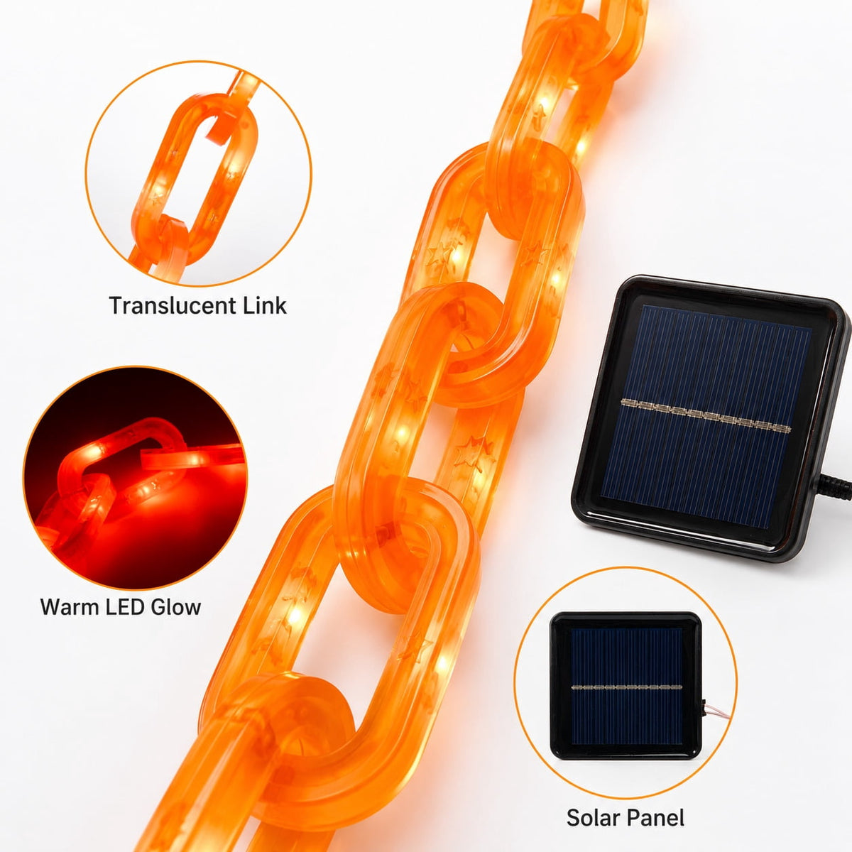 DAKIMOE Halloween Decoration Chain String Lights Orange Light Up Plastic Chain Decoration 10FT Long Glowing Link Chain for Haunted House Party Porch Yard Door Indoor Outdoor Halloween Decor