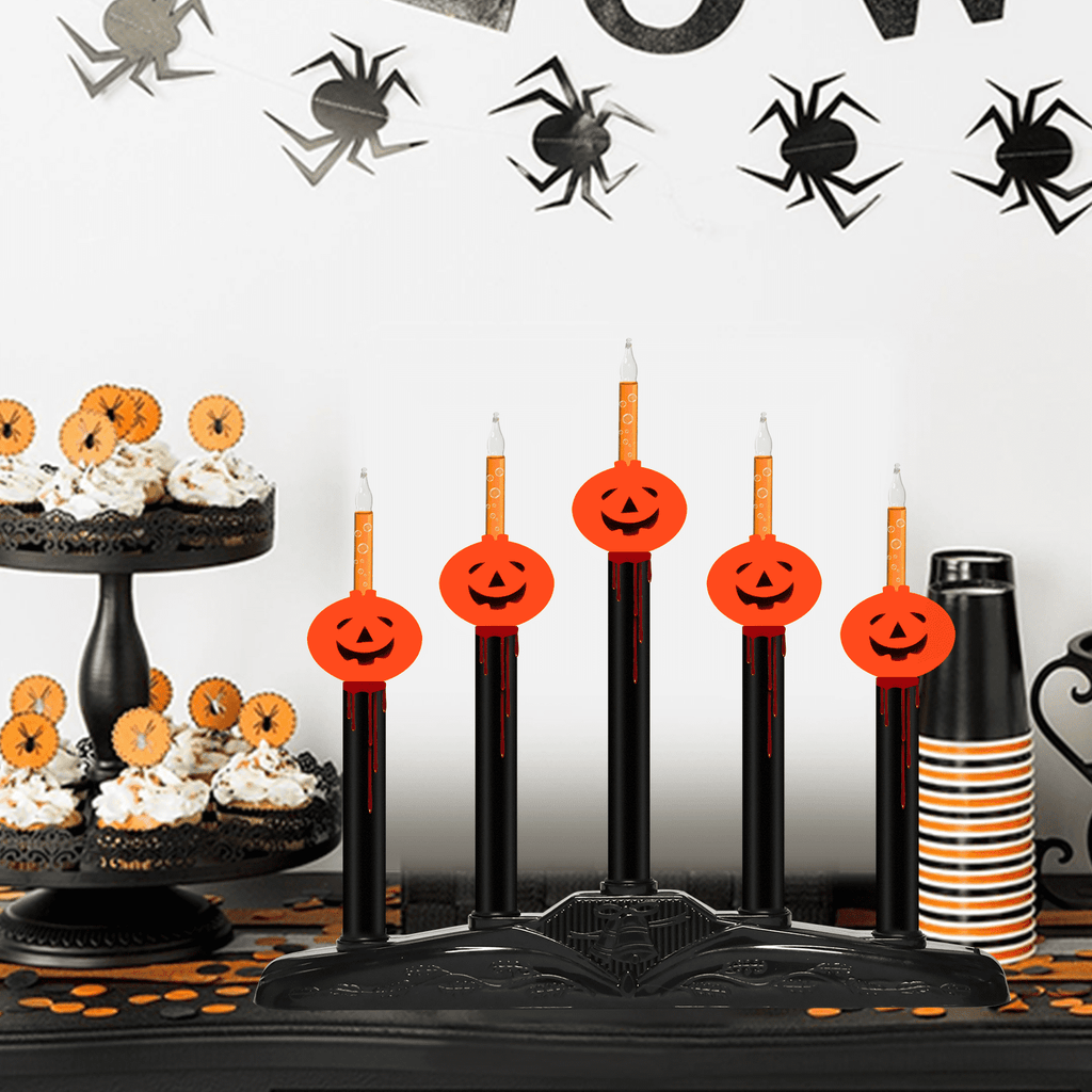 Halloween 5 Lights Pumpkin Bubble Candle Lamps, Plug in Electric Window Candle Lamps with 6 Pumpkins Bubble Lights(1 Spare), E12 Base, Vintage Candelabra Lights Great for Mantel Window Table Decor