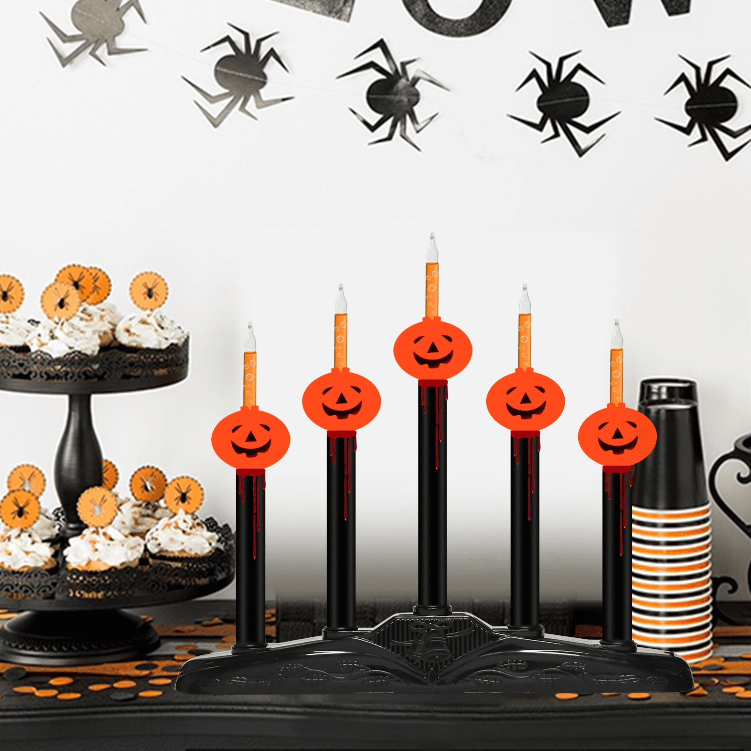 Halloween 5 Lights Pumpkin Bubble Candle Lamps, Plug in Electric Window Candle Lamps with 6 Pumpkins Bubble Lights(1 Spare), E12 Base, Vintage Candelabra Lights Great for Mantel Window Table Decor