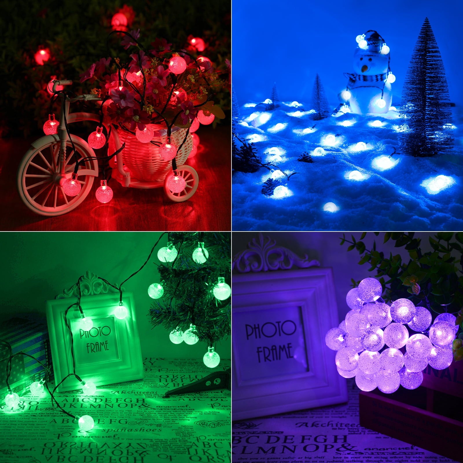 Toodour Solar String Lights Outdoor, 35.6ft 60 LED Waterproof Solar Powered Globe Patio Lights with 8 Modes for Garden Home Gazebo Yard Decorations (Warm White)