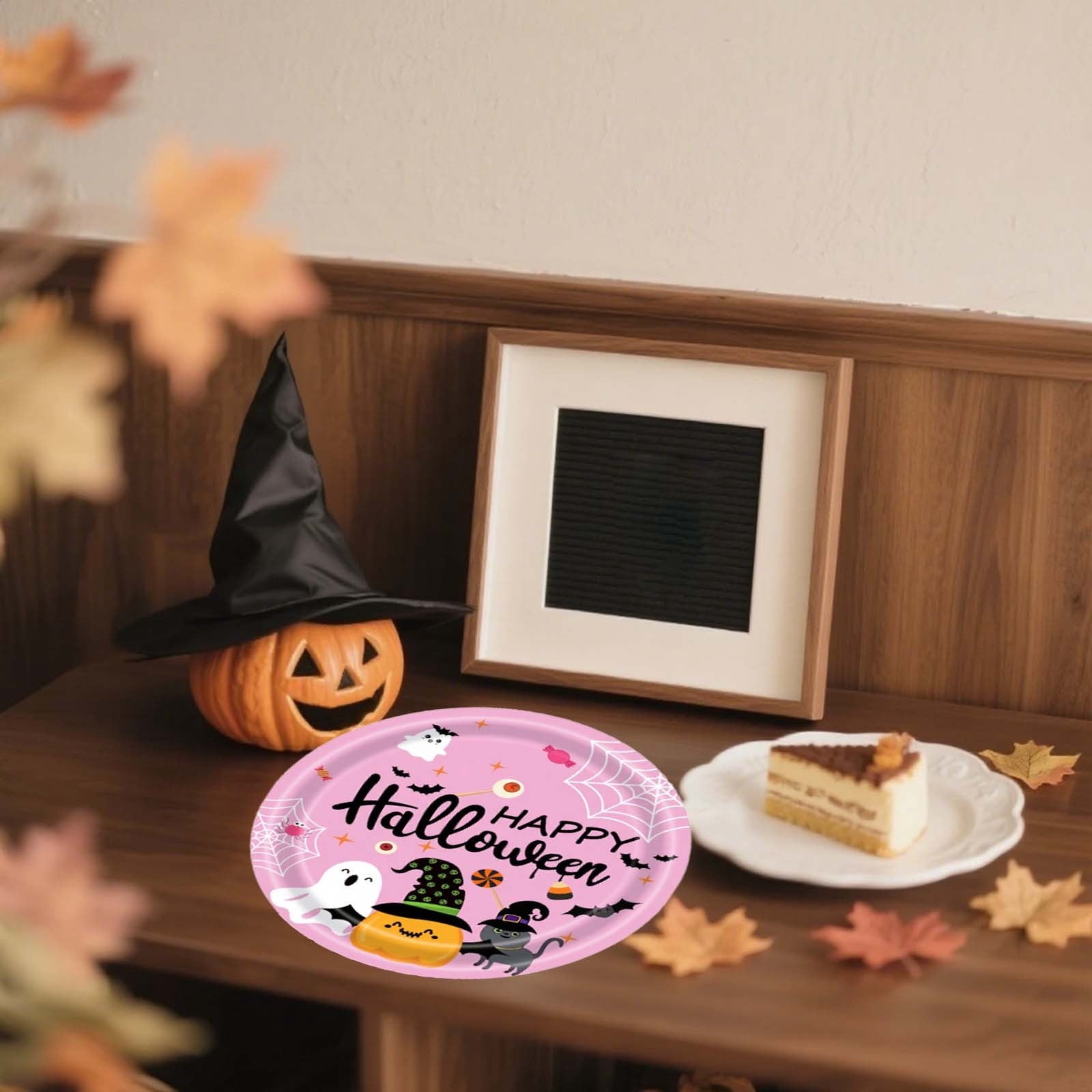 Eoozwa Pink Halloween Party Plates Set 20pcs Disposable Paper Plates and Napkins Cute Pumpkin Ghost Flower Tableware for Halloween Birthday Party Decoration Party Supplies