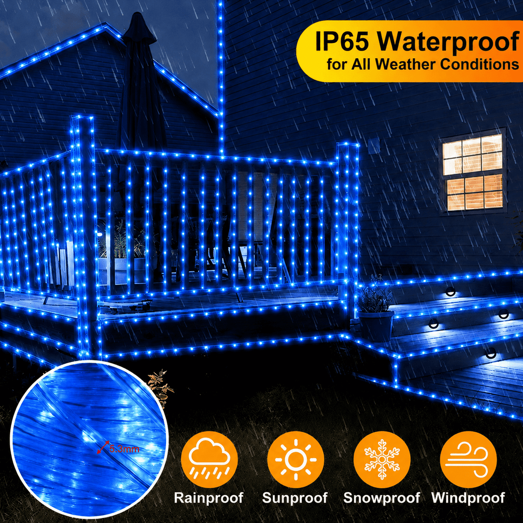 Solar Rope Lights Outdoor Waterproof 100LED Tube String Lights with USB Rechargeable Timer 8 Modes Dimmable Twinkle Fairy String Light for Trampoline Yard Pool Party Wedding Christmas