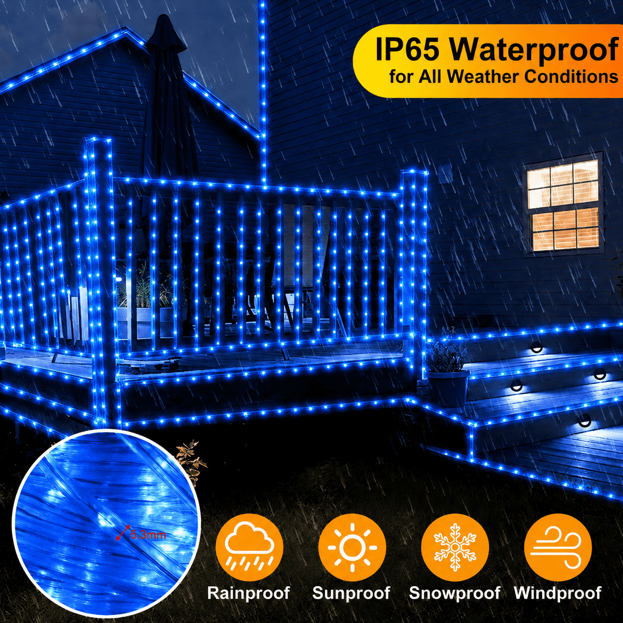Solar Rope Lights Outdoor Waterproof 100LED Tube String Lights with USB Rechargeable Timer 8 Modes Dimmable Twinkle Fairy String Light for Trampoline Yard Pool Party Wedding Christmas