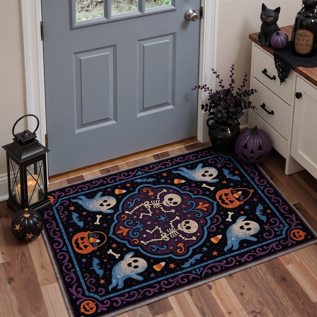 GENIMO 5'x7' Halloween Area Rug for Living Room, Washable Non Slip Soft Vintage Witch Indoor Rug for Bedroom Dining Room Home Office, Retro Sepia