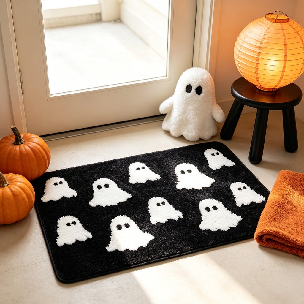 Halloween Ghost Door Mat, Cute Welcome Mat for Front Door Porch Entryway Haunted Outdoor Decor Spooky Decorative Entrance Doormat Non Slip Halloween Rug, 16" x 24"