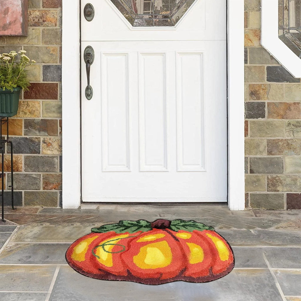 Fall Bathroom Rug Cute Pumpkin Shape Bath Mat Autumn Orange Non Slip Shower Rugs Foot Mat Front Door Mat Carpet Floor Rug for Kitchen Bedroom Living Room Family Decor