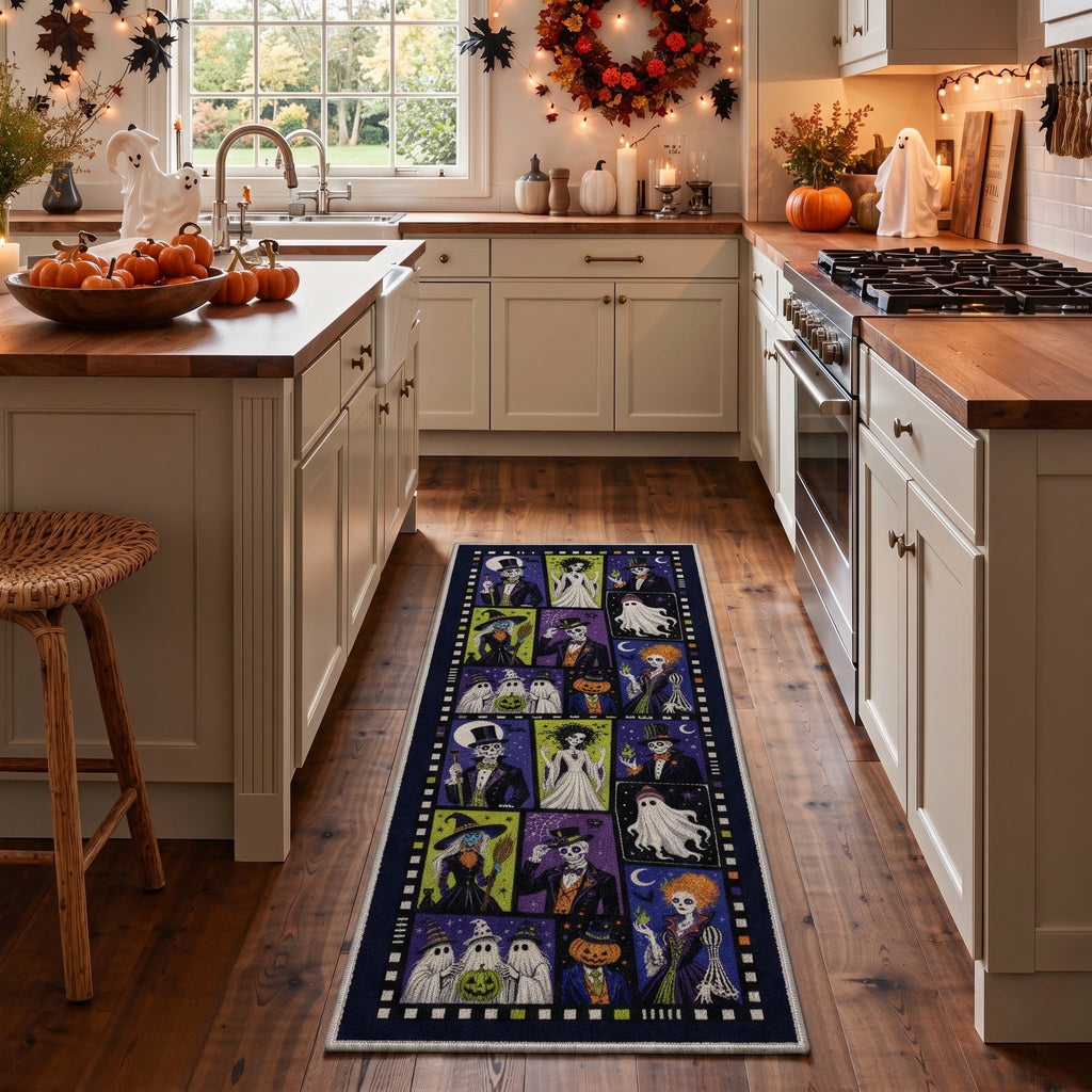 GENIMO 2'x3' Halloween Doormat, Washable Non Slip Soft Whimsical Cat Outdoor Door Mat for Front Door Covered Porch Patio Entryway, Vintage Black
