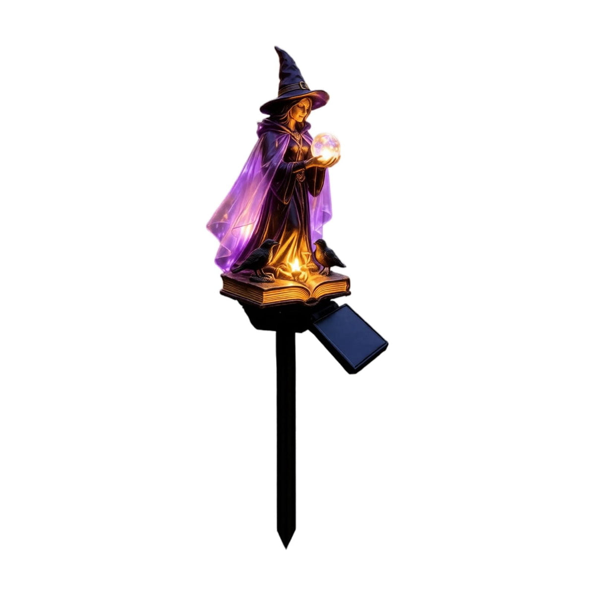 Halloween Witch Cauldron Garden Light, Solar Powered Halloween Projector Outdoor Decoration with Flying Witch and Lighted Cauldron, Witch Light Stake for Lawn Garden Porch Yard Decor, Style D