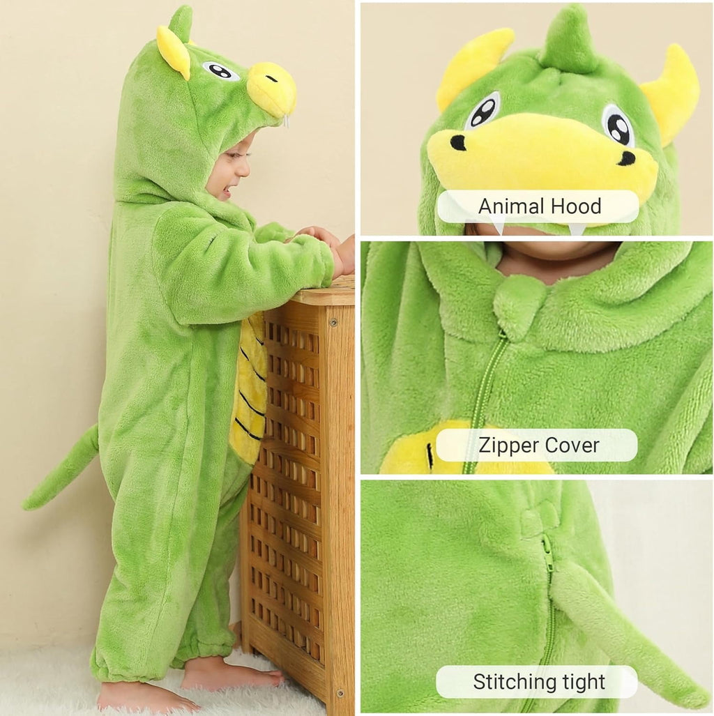 WIBACKER 0-3T Unisex Baby Animal Costume Winter Autumn Flannel Hooded Romper Christmas and Halloween Dinosaur Cosplay Jumpsuit