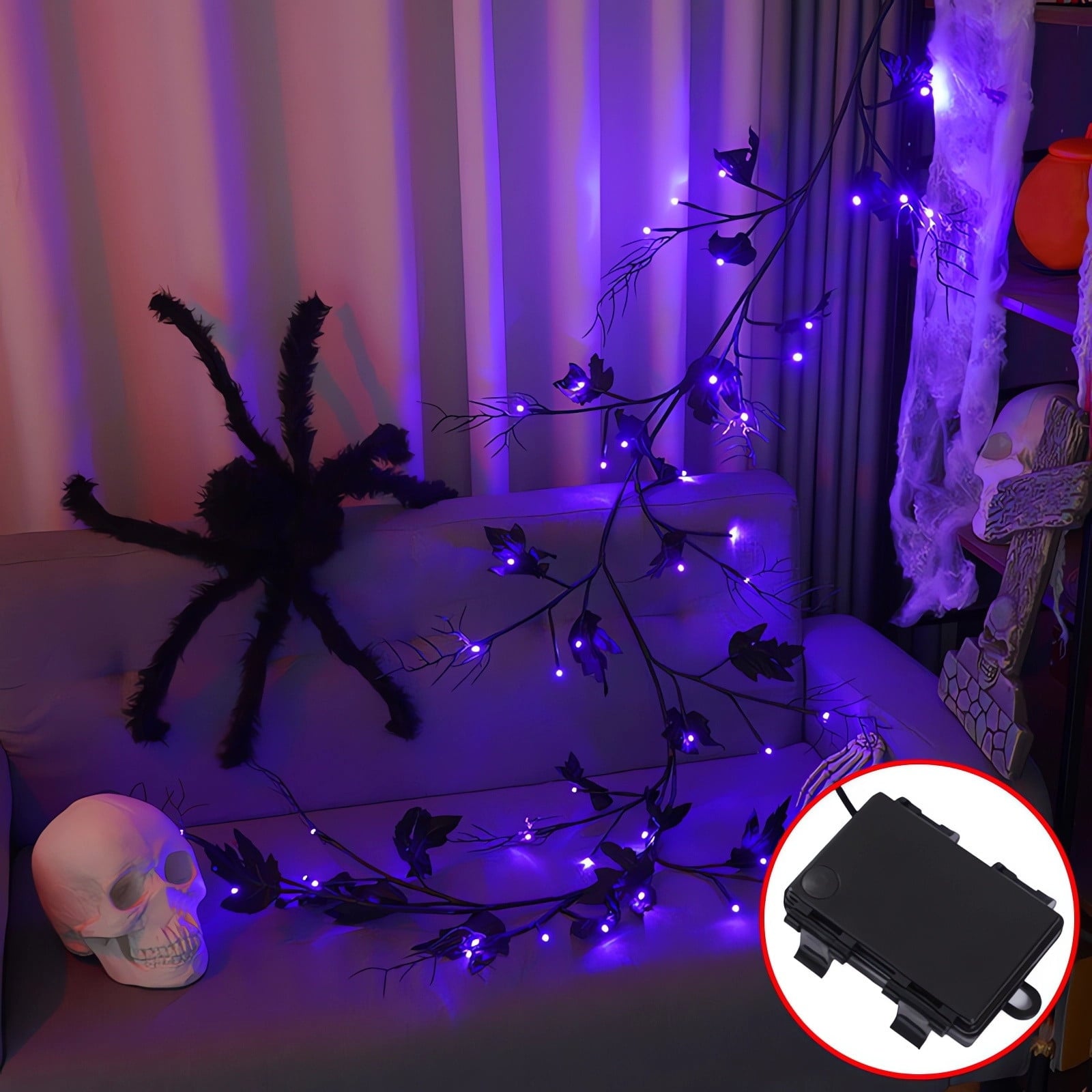 Uandlove Halloween Lights Indoor Outdoor Halloween LED Decorative Lights Room Bedroom Ghost Festival Ambience Layout Rattan Lights
