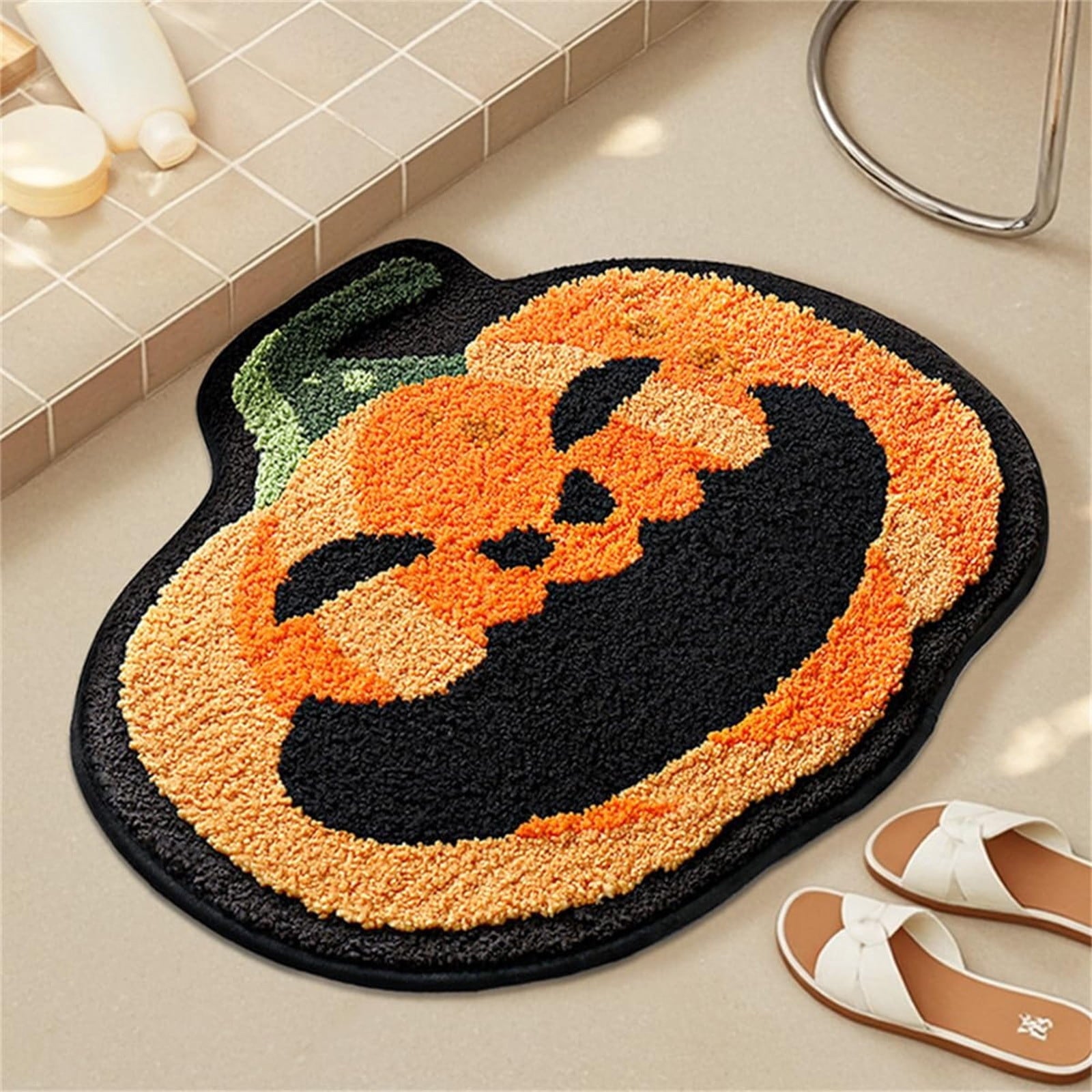 Taotanxi Spider Web Bath Mat, Halloween Bathroom Rug 15x23 Inches, Halloween Rugs Bathroom Decor, Black Gothic Bath Mat, Ultra Soft Great Absorbency