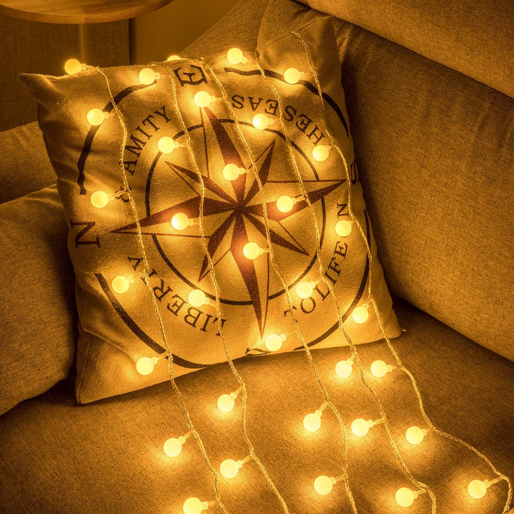 Bibana 100 LED 49 FT Globe Ball String Lights Fairy String Lights Plug in with Remote 8 Modes Extendable for Indoor Outdoor Wedding Birthday Christmas Tree Garden Decor (White)