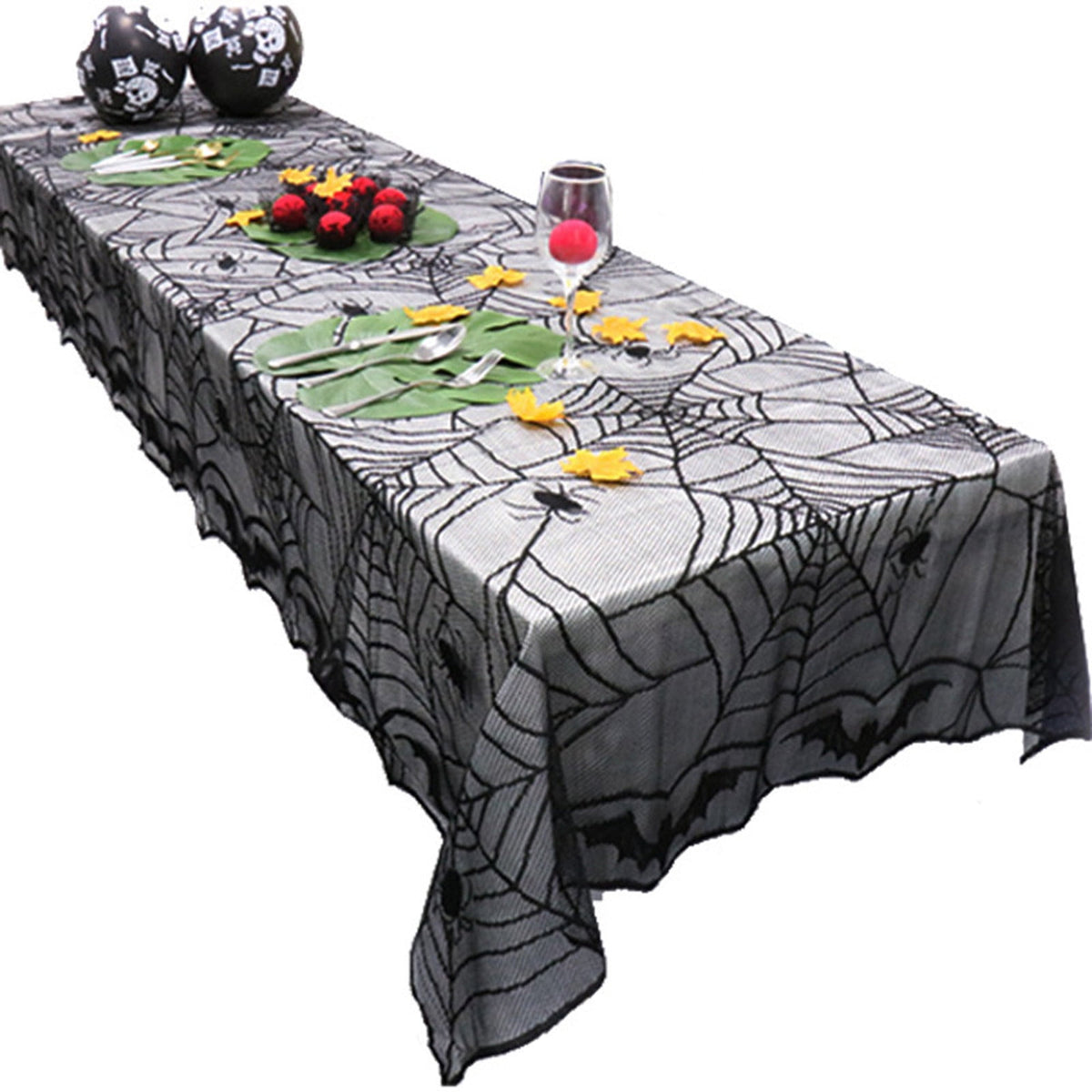 Halloween Table Cloth, Spider Webs Tablecloths Black Tablecloth Lace Fabric Table Cloths Spooky Table Cover for Rectangle Tables for Parties Gothic Halloween Home Decorations, 48x96 Inch