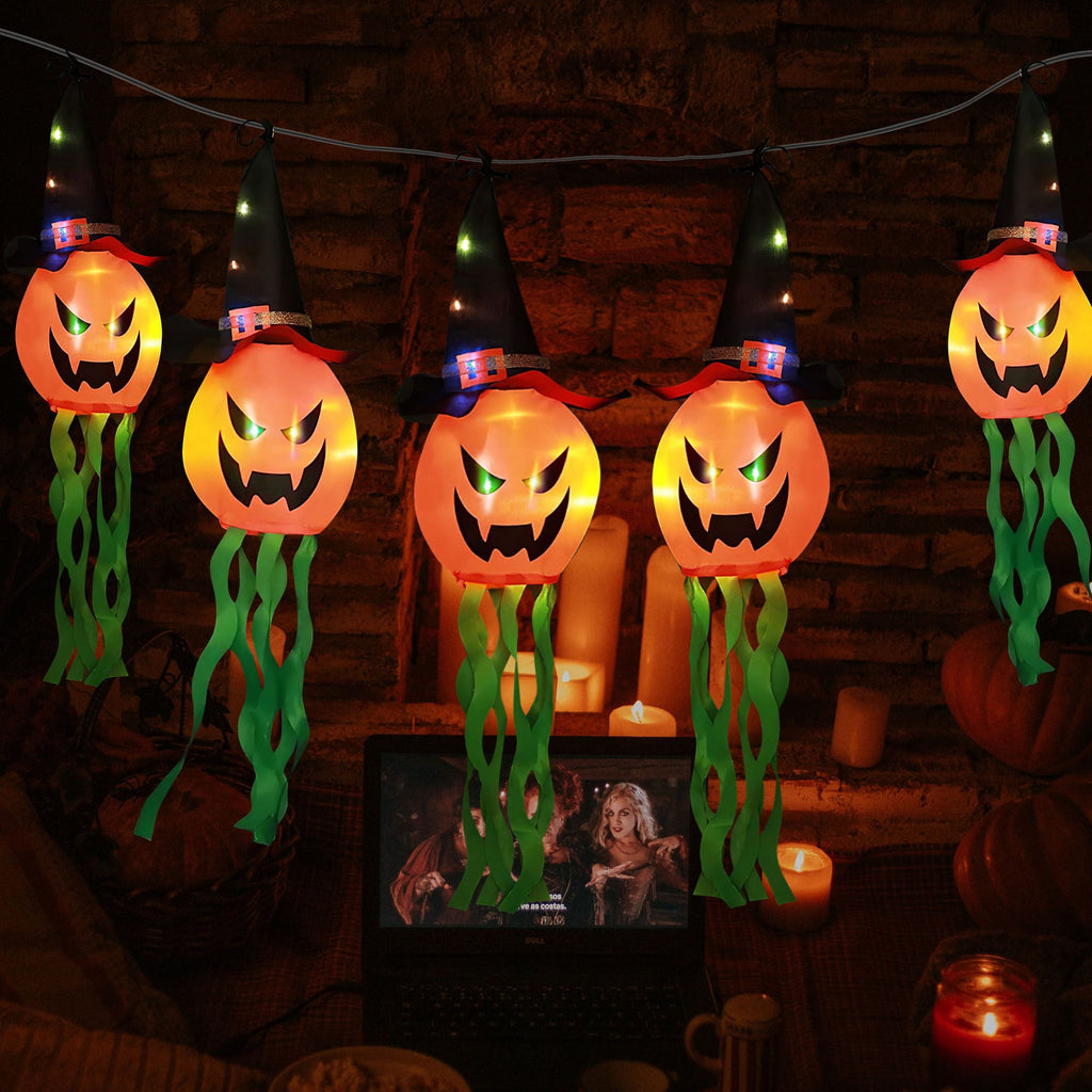 Deago Halloween Lights 9.8ft Battery Operated Ghost Witch Hat 5 LED String Lights Halloween Decoration for Indoor Outdoor Home Party Halloween Decor, White