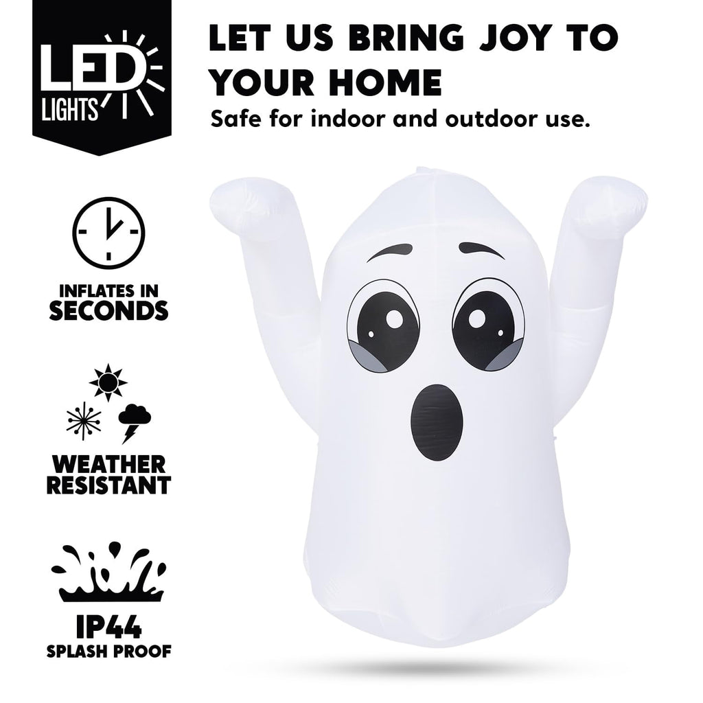 Joyfy 5Ft Halloween Inflatable Pumpkin Ghost with Colorful LED Lights,Halloween Blow Up Cute Decor for Indoor Outdoor Holiday Yard Decoration