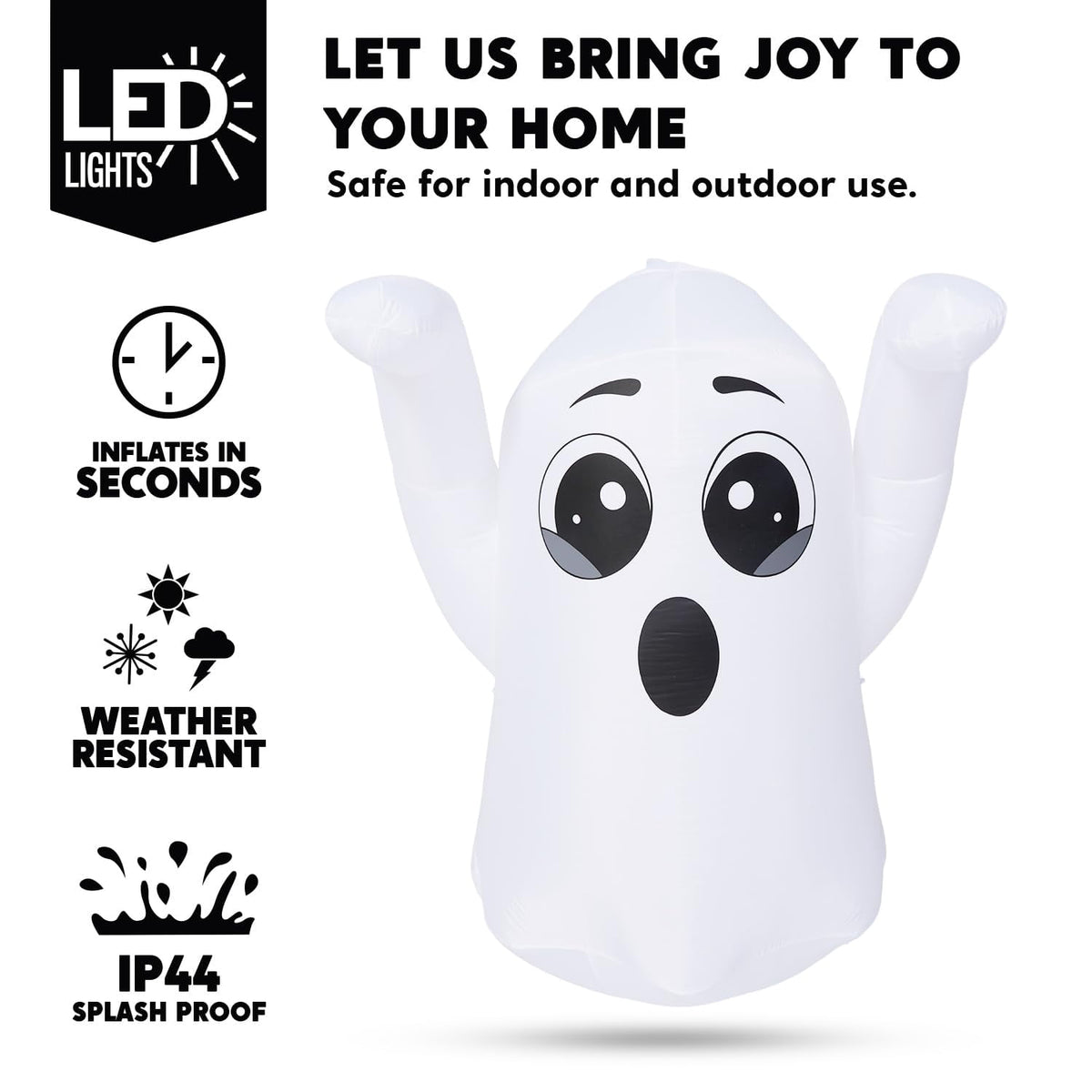 Joyfy 5Ft Halloween Inflatable Pumpkin Ghost with Colorful LED Lights,Halloween Blow Up Cute Decor for Indoor Outdoor Holiday Yard Decoration