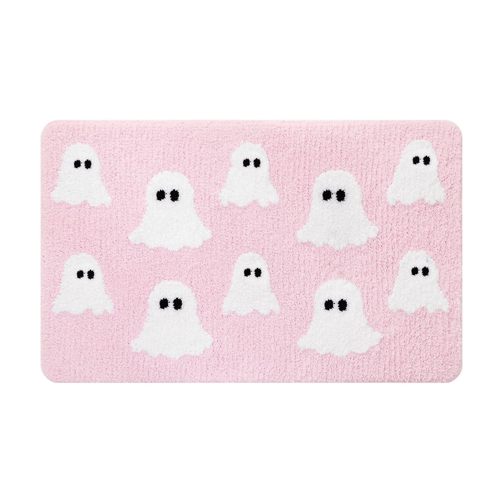 Coollooc Halloween Spooky Ghosts Bath Mat, Light Grey Bathroom Rugs Cute Home Decor Non Slip Gift Shower Rug for Bedroom, Happy Halloween Door Mat, Living Room and Entry(Pink)