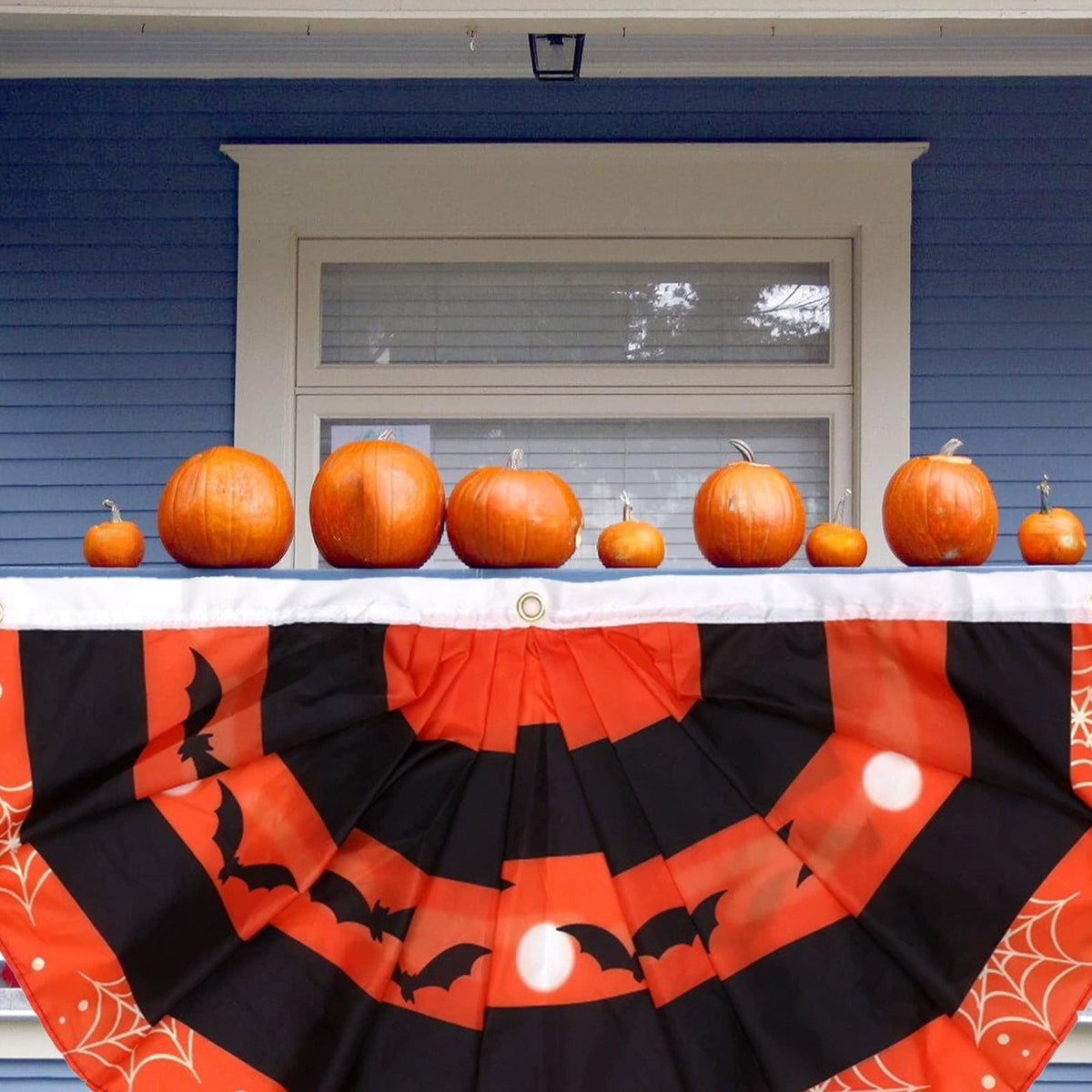 Elainilye Halloween Fan Flag Banner Outdoor Yard Fence Wall Hanging Decor for Indoor and Courtyard Party Supplies