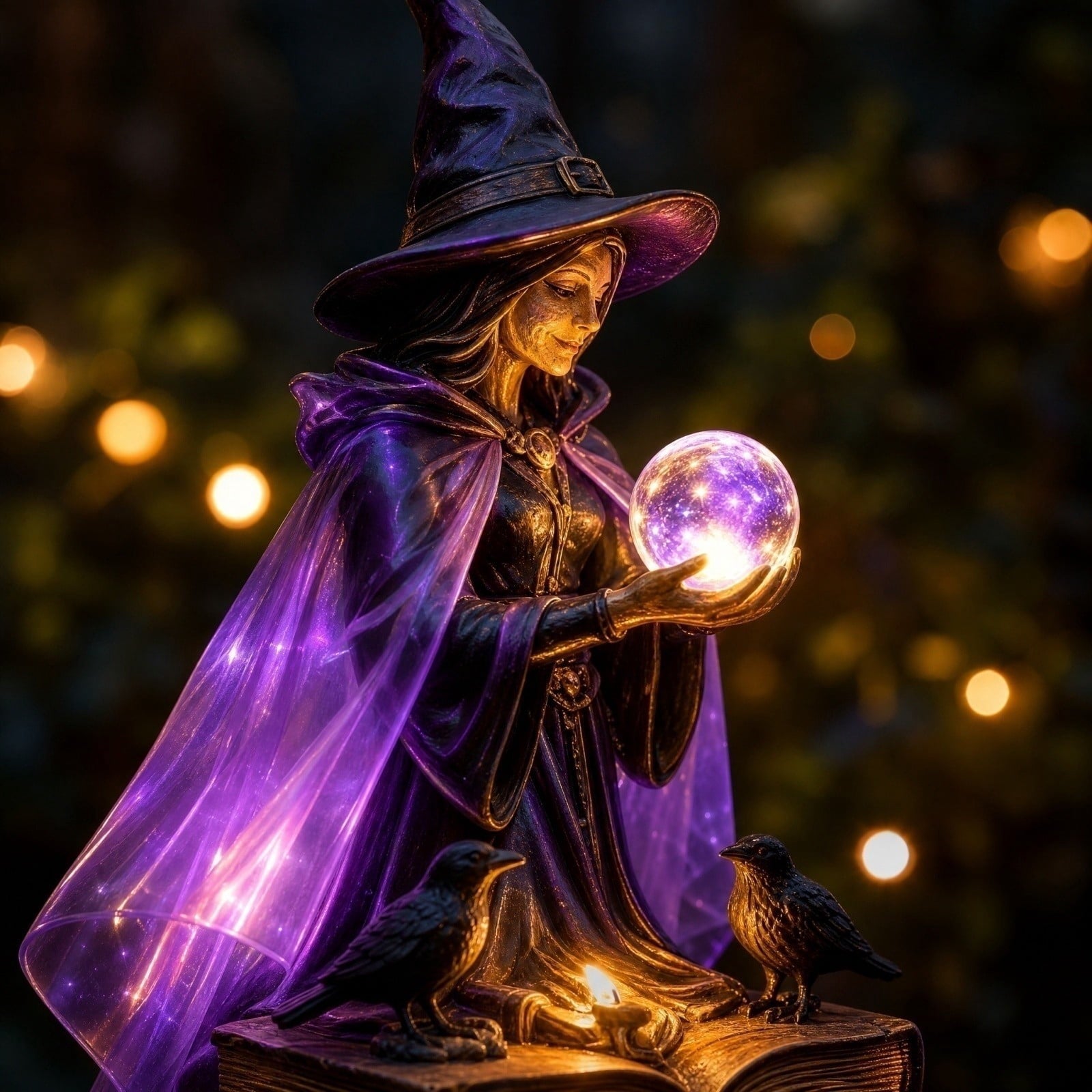 Halloween Witch Cauldron Garden Light, Solar Powered Halloween Projector Outdoor Decoration with Flying Witch and Lighted Cauldron, Witch Light Stake for Lawn Garden Porch Yard Decor, Style D