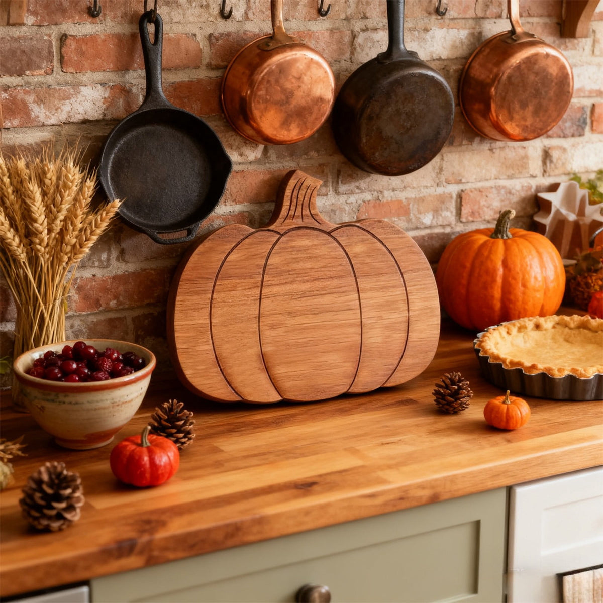 geerera Pumpkin Shaped Wooden Serving Board, Cheese & Charcuterie Platter for Fall, Thanksgiving & Halloween Parties