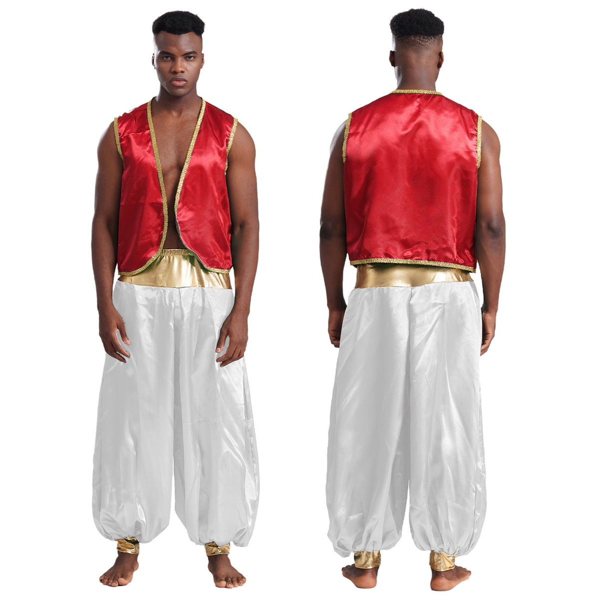 iiniim Mens Arabian Prince Costume Open Front Vest with Pants Halloween Show Fancy Dress up Outfit Royal Blue&Royal Blue S