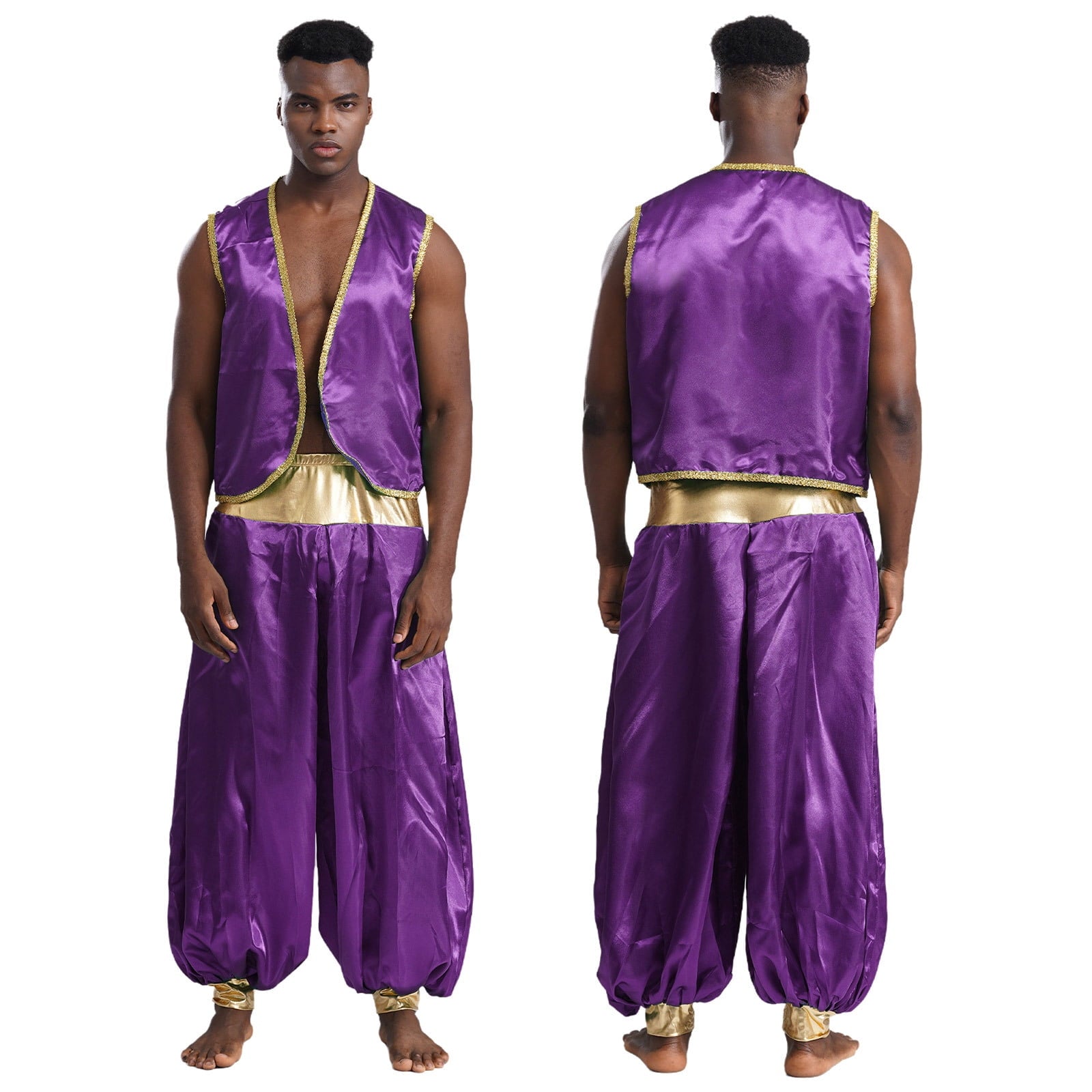 iiniim Mens Arabian Prince Costume Open Front Vest with Pants Halloween Show Fancy Dress up Outfit Royal Blue&Royal Blue S