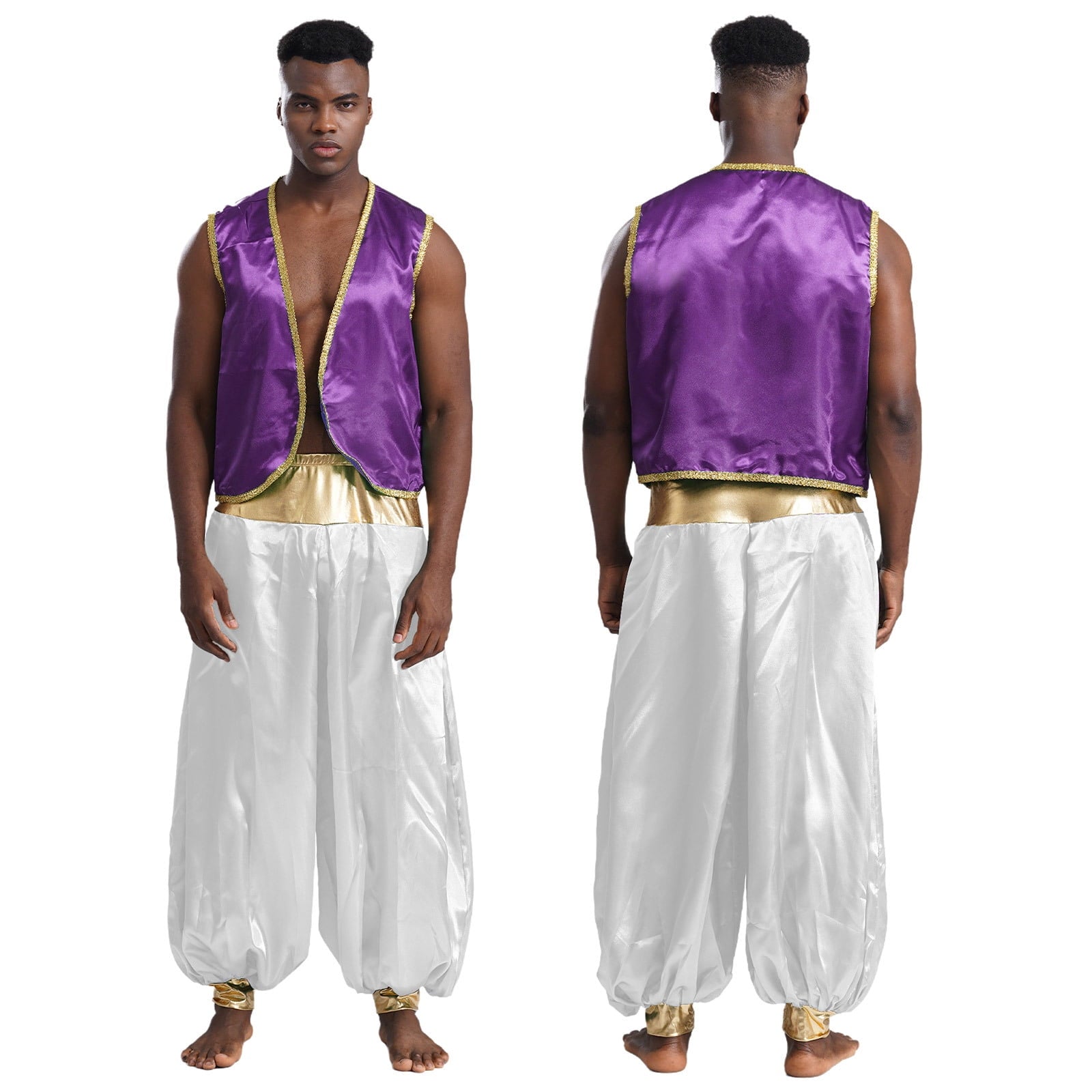 iiniim Mens Arabian Prince Costume Open Front Vest with Pants Halloween Show Fancy Dress up Outfit Royal Blue&Royal Blue S