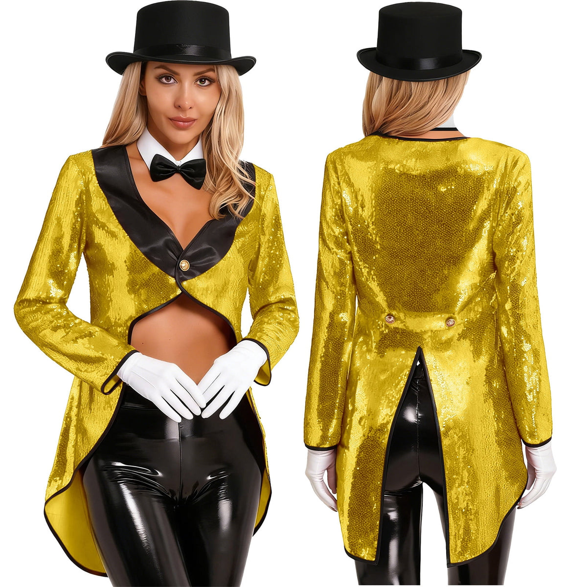 iiniim Women Magician Cosplay Sequin Tailcoat Circus Showman One-Button Tuxedo Jacket Outfits Red M