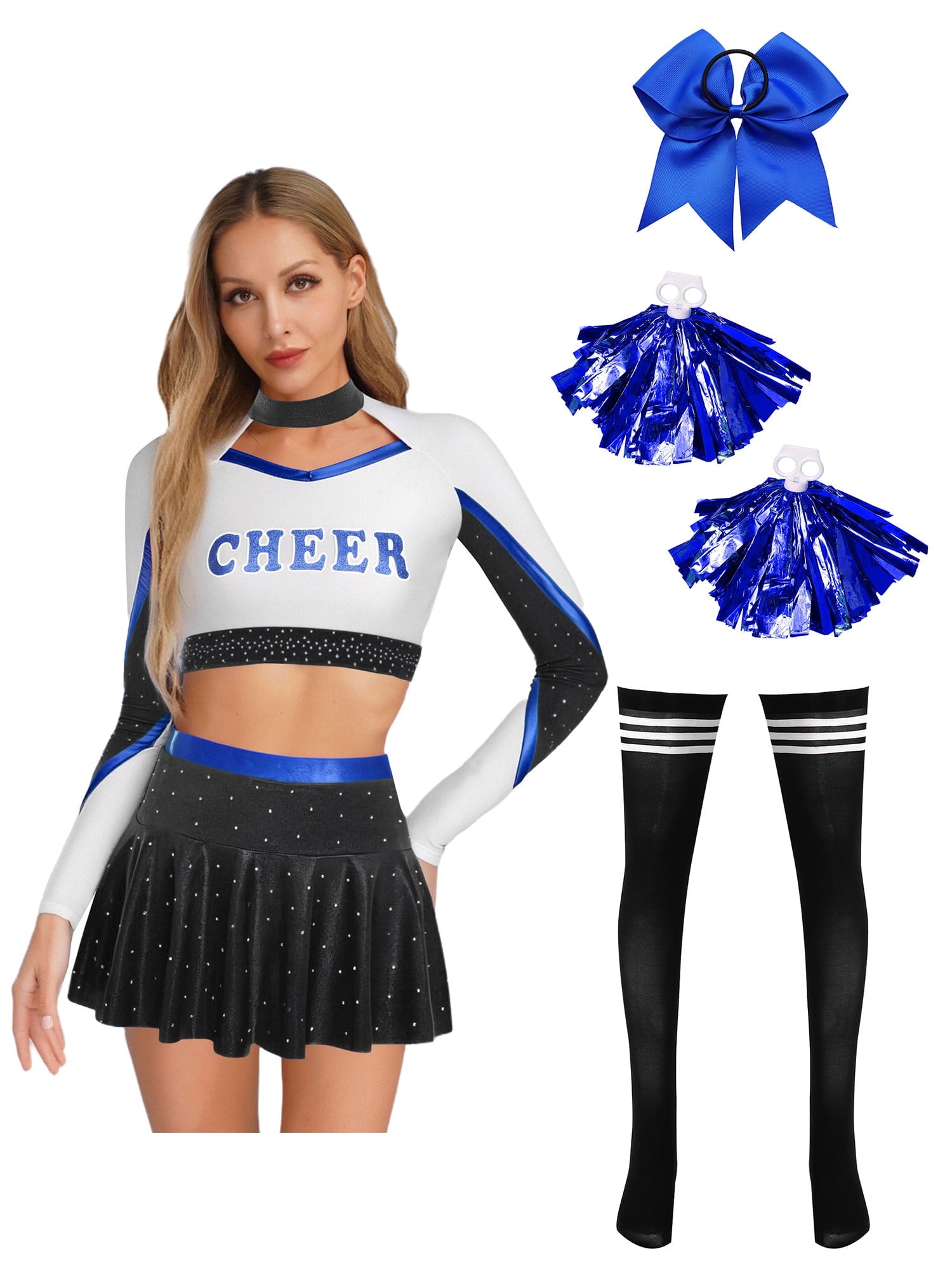 iiniim Womens Cheer Leader Costumes Set Schoolgirl Cheerleading Cosplay Halloween Party Uniform Purple XL